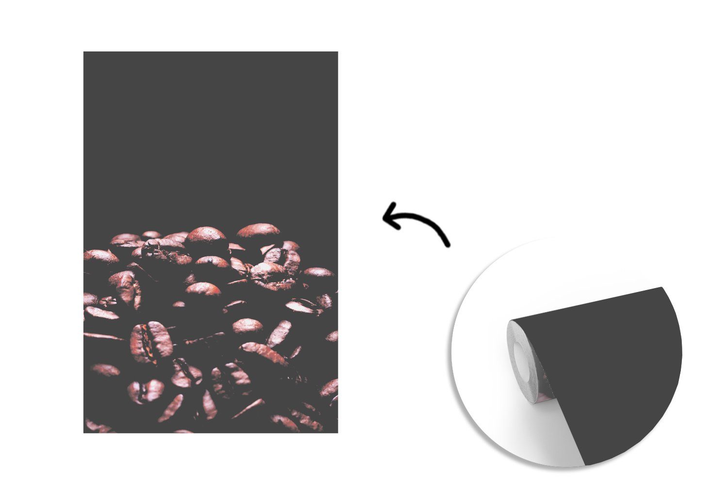 MuchoWow Fototapete Stapel von bedruckt, St), Matt, Montagefertig vor dunkelbraunen Kaffeebohnen für schwarzem Tapete (3 Wandtapete Wohnzimmer, Hintergrund, Vinyl