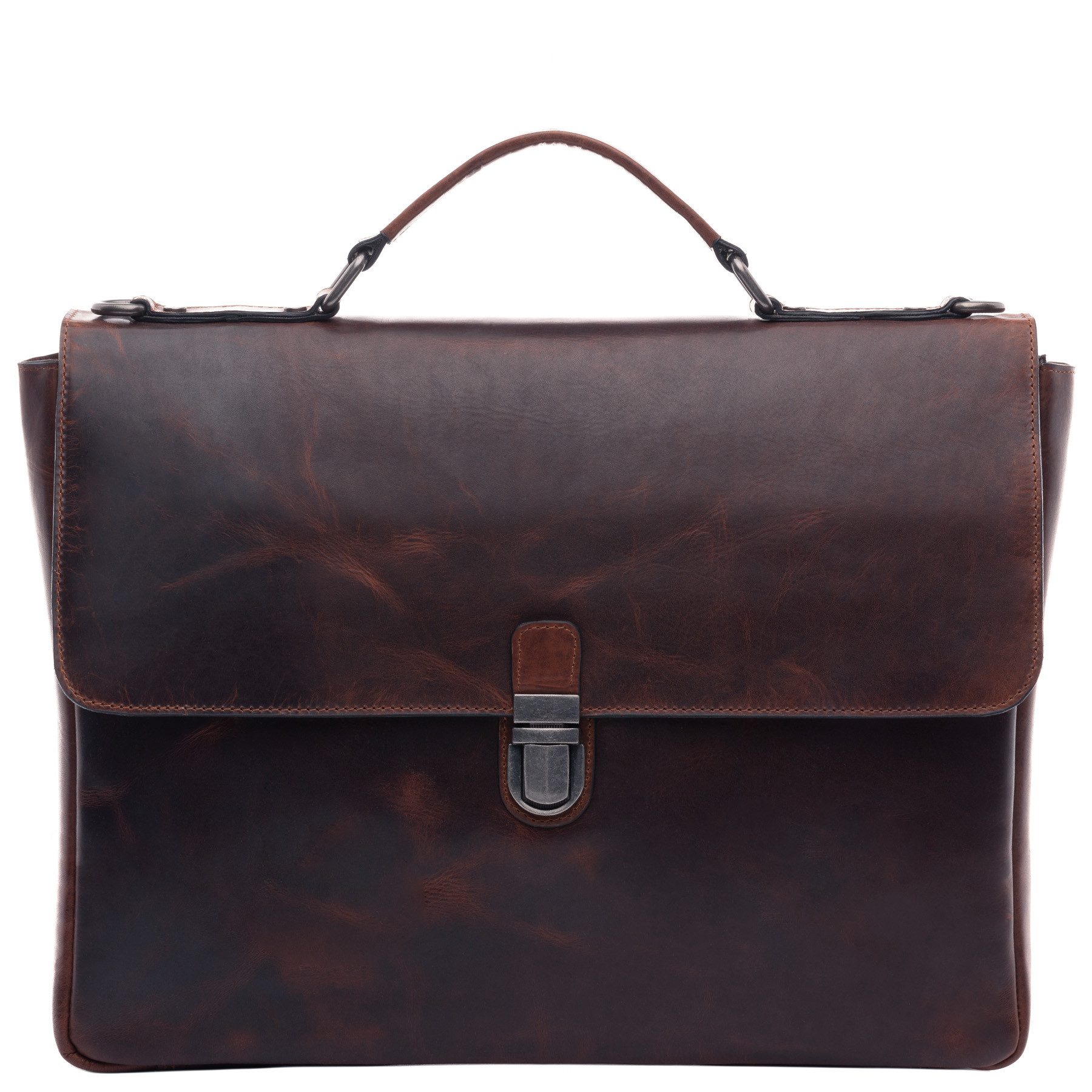 SID & VAIN Umhängetasche echt Leder groß 15 Zoll Laptop Fach dark-chestnut, Businesstasche 15 Zoll echt Leder Unisex, Aktentasche braun