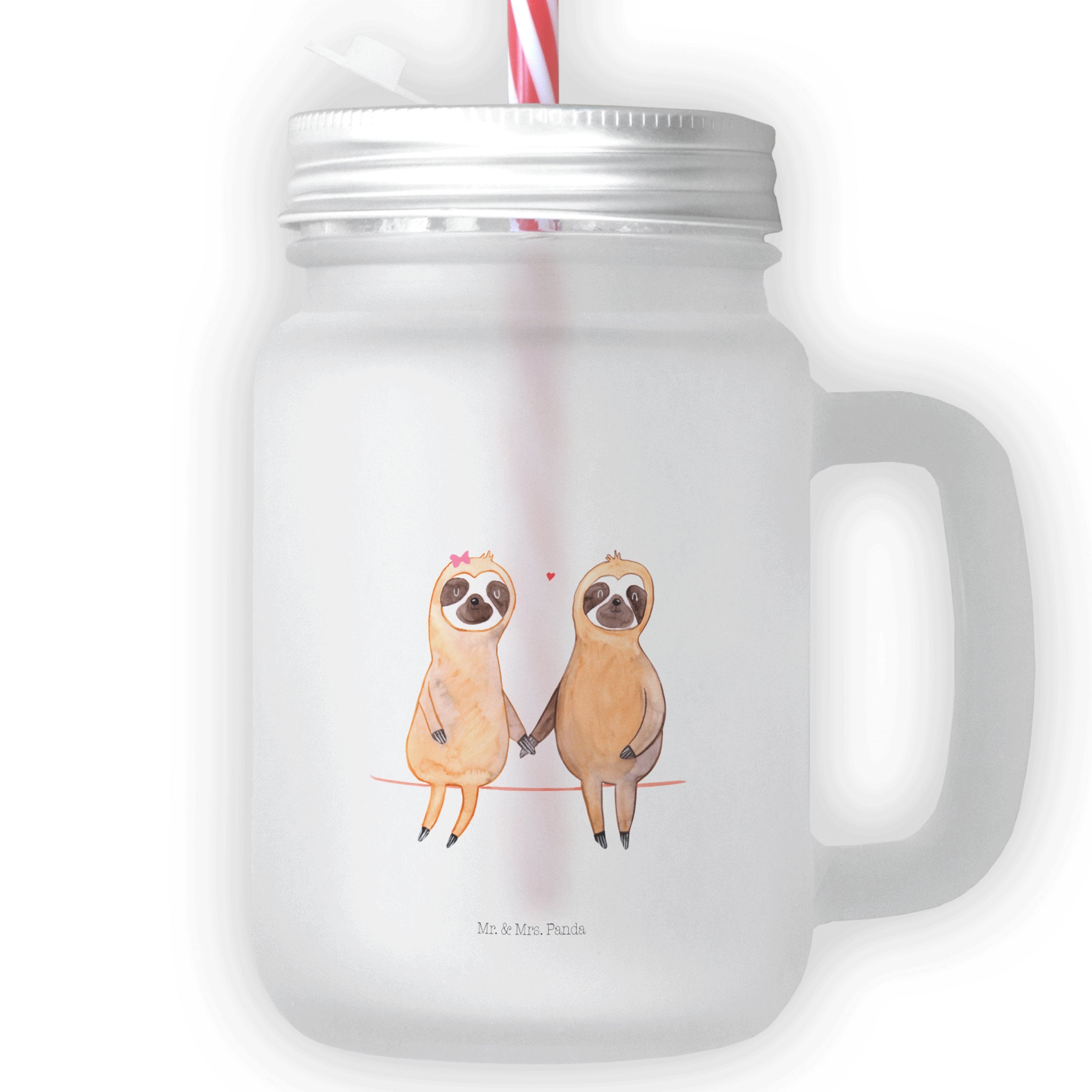 Mr. & Mrs. Panda Cocktailglas Faultier Pärchen, Trinkglas Mason Jar, Transparent, Liebe, Glas Mit G, Premium Glas