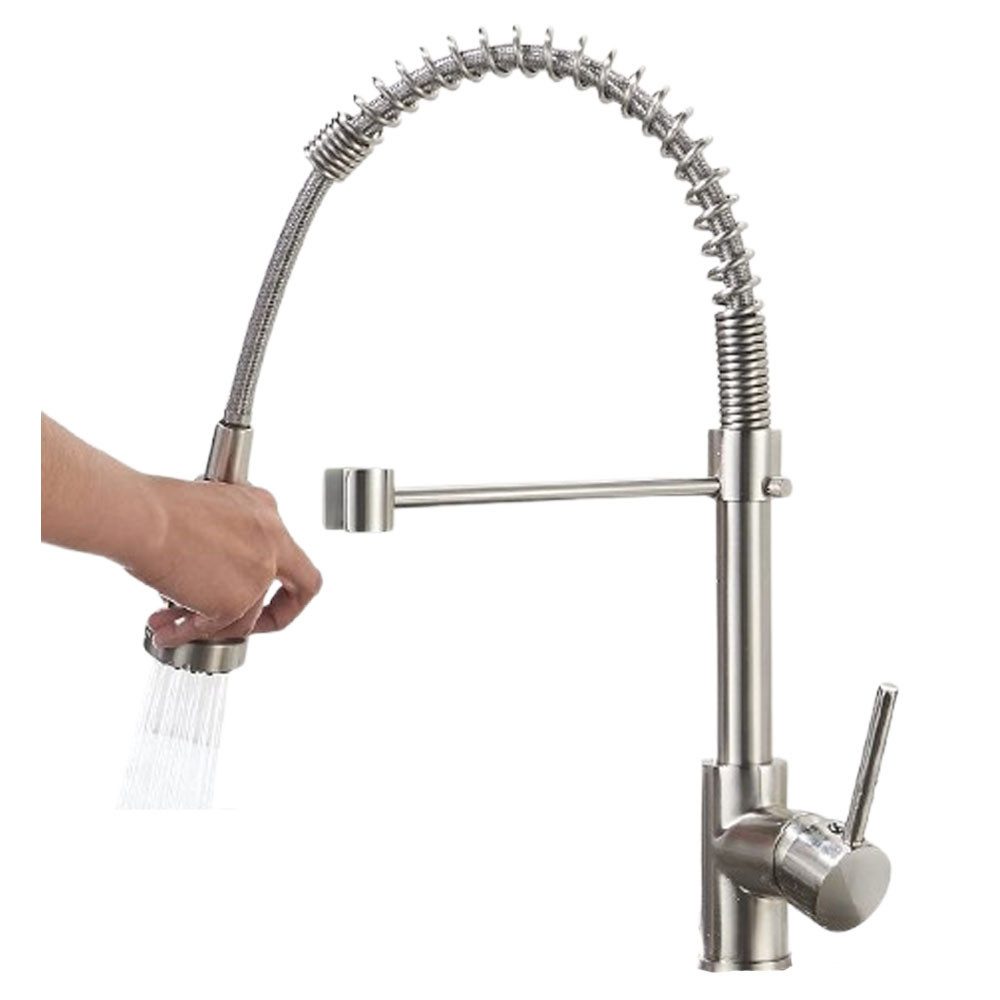 XERSEK Küchenarmatur Messing Hochdruckhahn Wasserhahn Küche mit Brause 360° schwenkbar (Gastro Armatur Mischbatterien Einhandmischer, Spültischarmatur Spiralfederarmatur Küchenarmatur) Flexible Anschluss-Schläuche : 60 cm ,  Höhe 420 mm