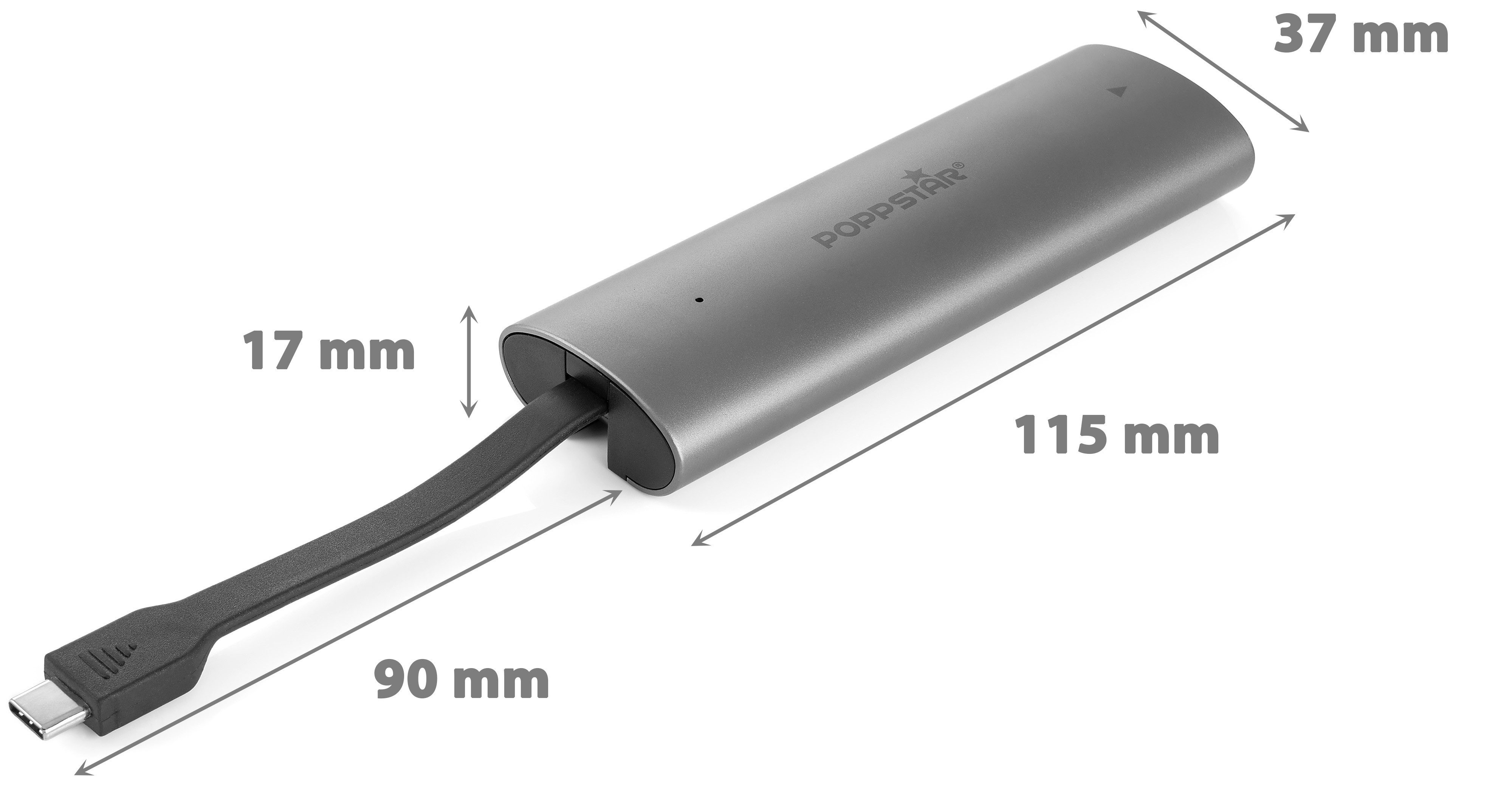 Poppstar Festplatten-Gehäuse PCIe USB-Adapter inkl. Wärmeleitpad für M.2 NVMe SSDs, (1 St., mit USB-C Anschluss), (für SSD-Formate 2230/2242/2260/2280, M-/B&M-Key)