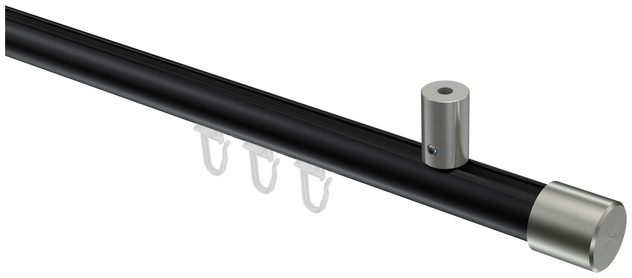 INTERDECO Innenlaufschiene Sonius Santo, Ø 20 mm, 1-läufig, Fixmaß, kürzbar, Deckenmontage, Aluminium, Schwarz / Edelstahl-Optik / Bicolor