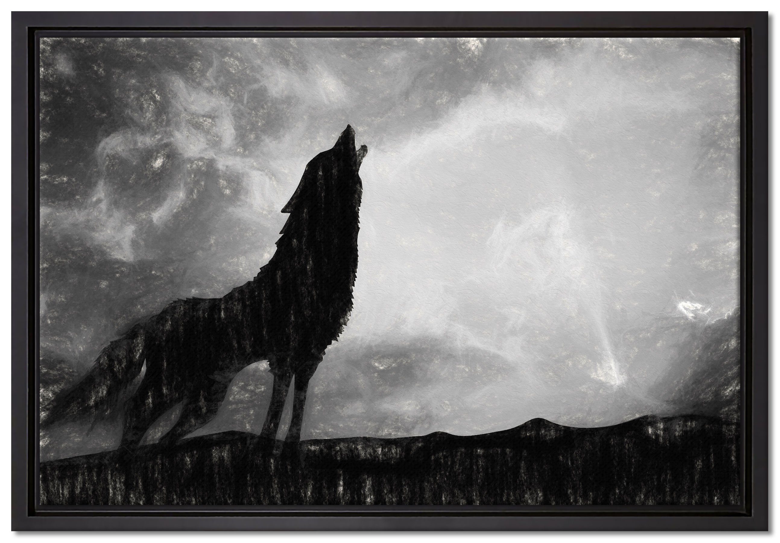 Pixxprint Leinwandbild Wolf Heulen, Wanddekoration (1 St), Leinwandbild fertig bespannt, in einem Schattenfugen-Bilderrahmen gefasst, inkl. Zackenaufhänger