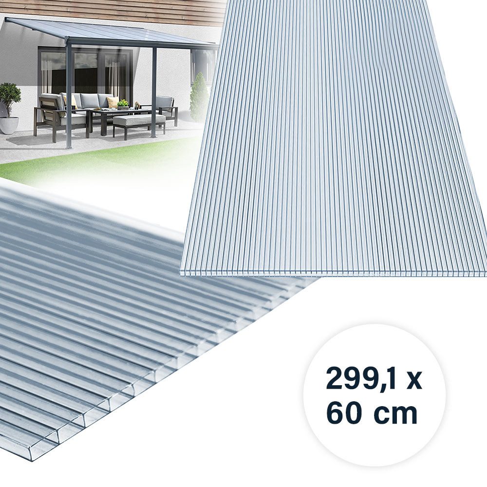 HOME DELUXE Hohlkammerplatte Polycarbonat Doppelstegplatten PALOMA, 6 mm, - 299 x 60 cm, Kompatibel mit Terrassenüberdachung SOLIS