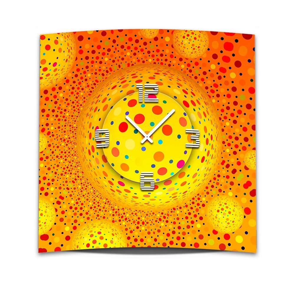 dixtime Wanduhr Wanduhr XXL 3D Optik Dixtime orange Punkte 50x50 cm leises Uhrwerk (Einzigartige 3D-Optik aus 4mm Alu-Dibond)