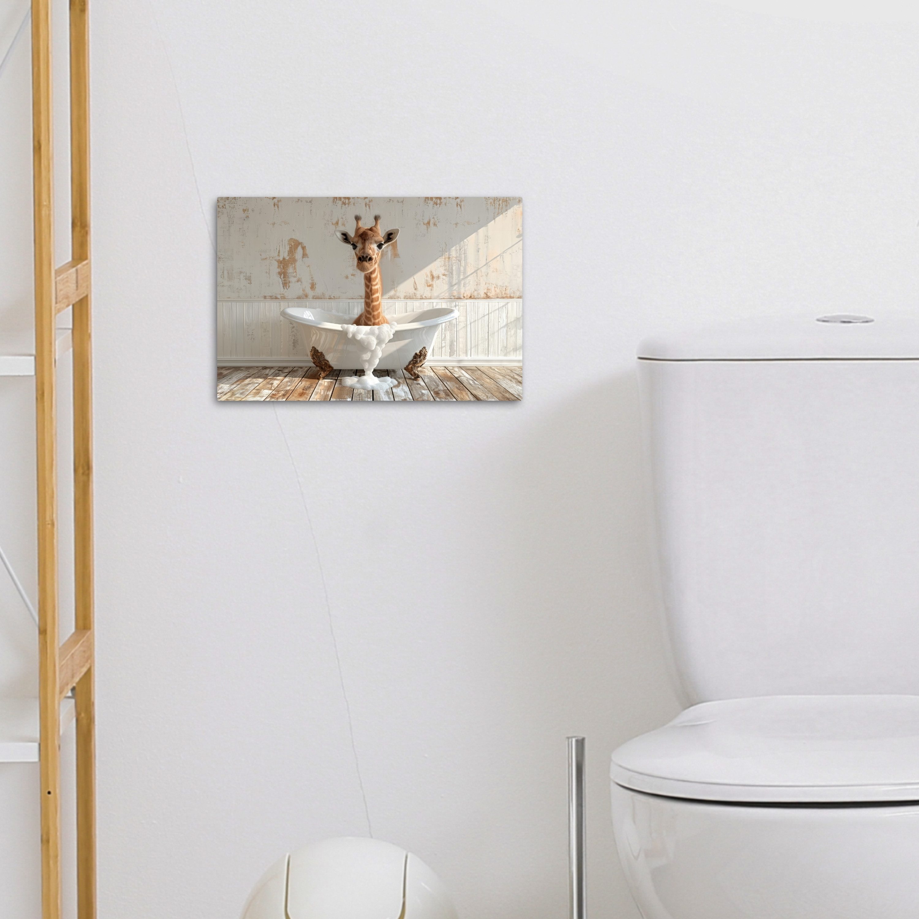 OneMillionCanvasses® Leinwandbild Giraffe - Badewanne - Vintage - Tier, Fotodruck (1 St), Bilder für Badezimmer, Bad und Toiletten Deko, Bild WC 30x20 cm – Bild 4 von 5