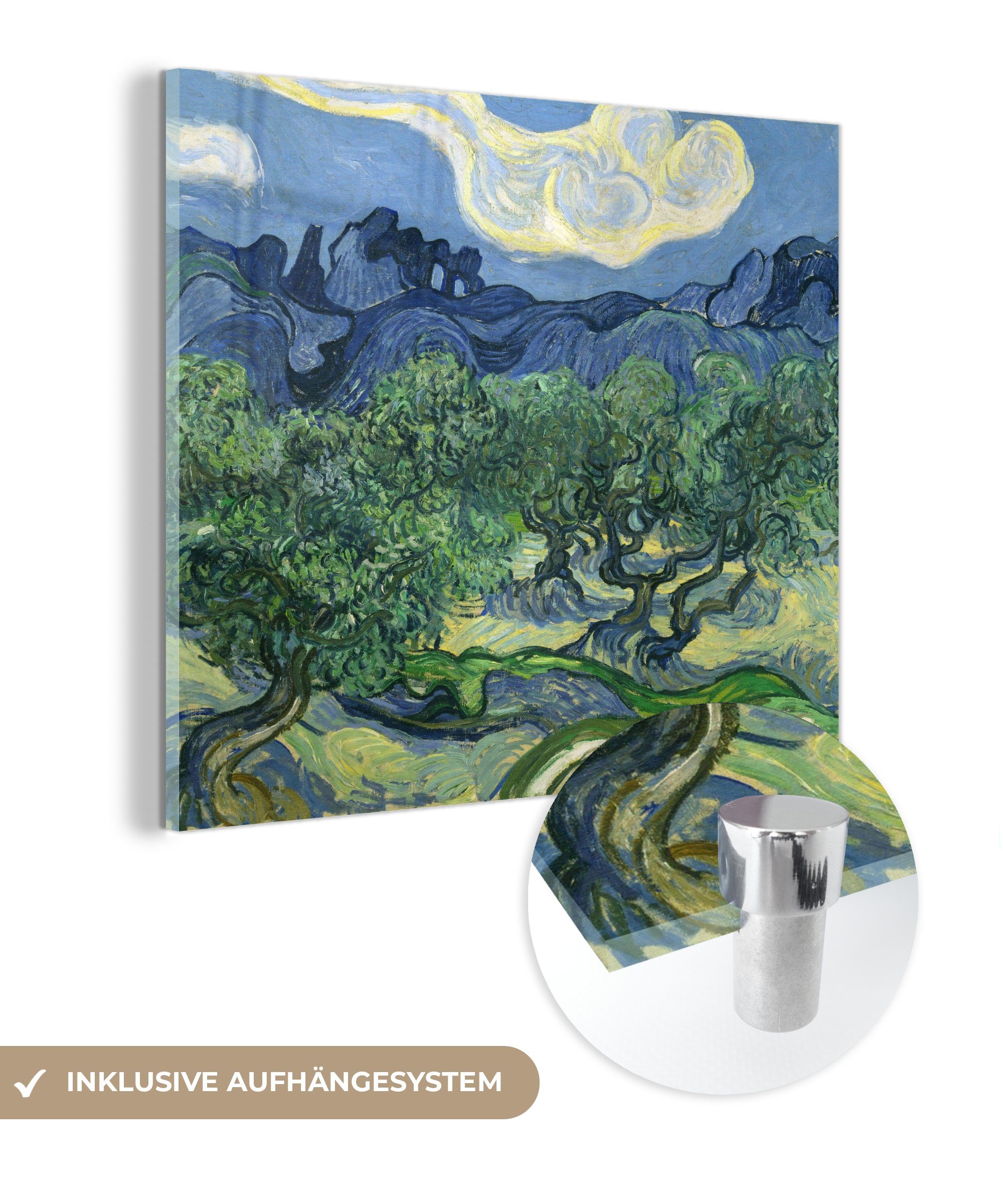 MuchoWow Acrylglasbild Die Olivenbäume - Gemälde von Vincent van Gogh, (1 St), Glasbilder - Bilder auf Glas Wandbild - Foto auf Glas - Wanddekoration