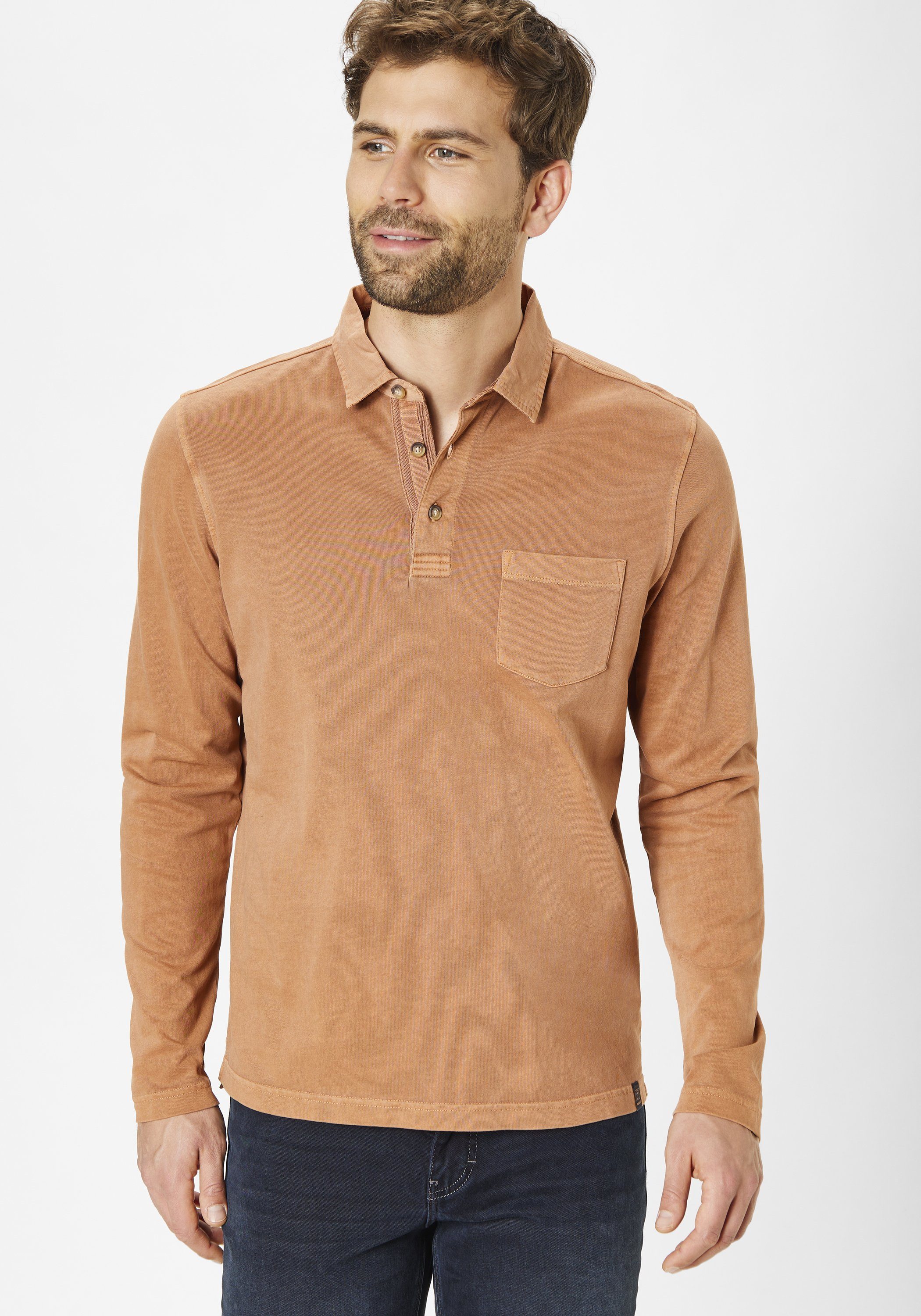 Paddock's Langarmshirt (1-tlg) Poloshirt aus reiner Baumwolle Rust