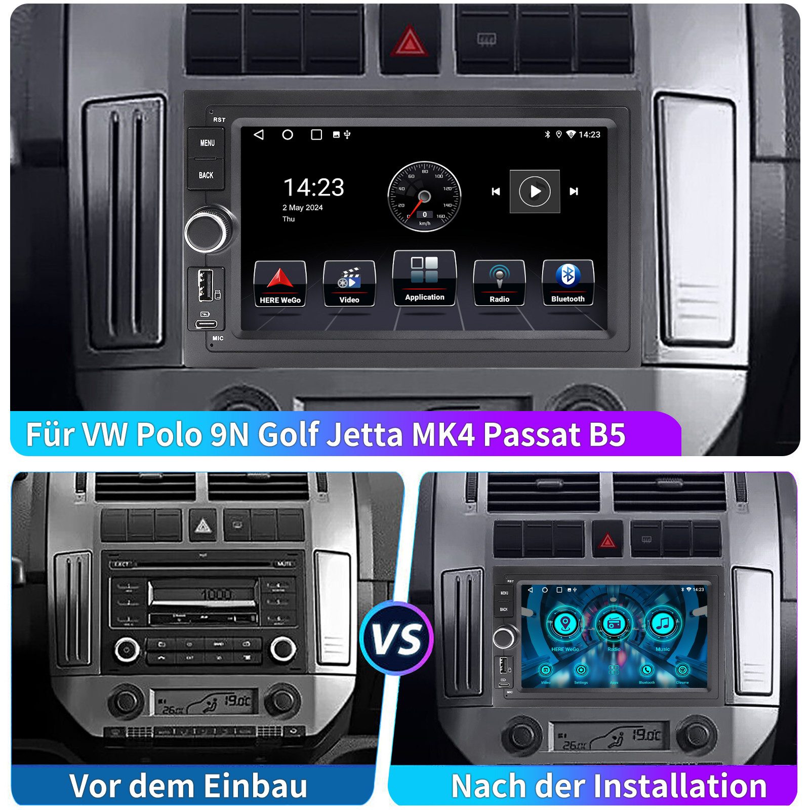 ESSGOO DAB+ Android 16 6+128GB Für VW Polo 9N Golf 4 Passat B5 T5 CarPlay GPS Autoradio (RDS, 4G LTE, Digitalradio (DAB), 6+128GB, FM, USB- und Type-C, SWC) – Bild 5 von 5