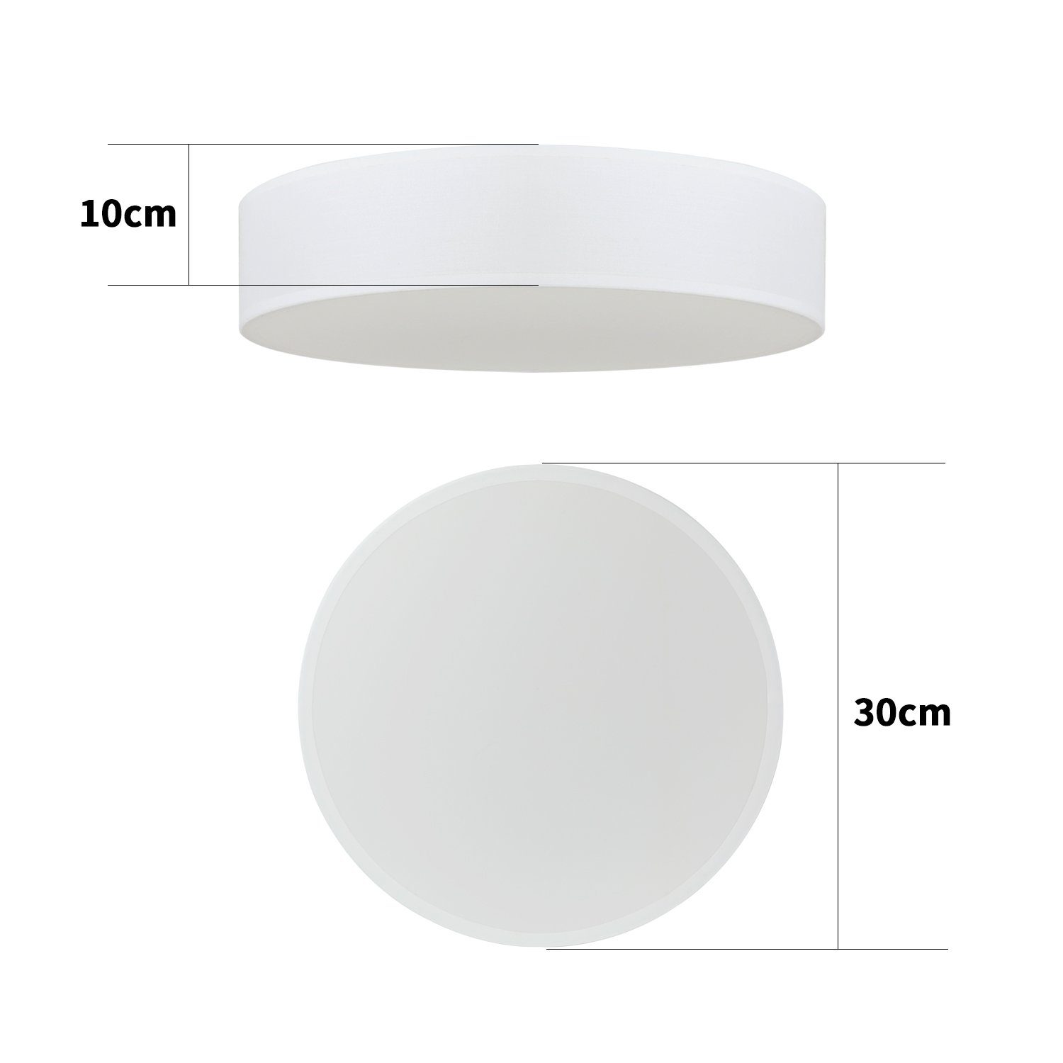 ZMH ohne runde Deckenlampe E27, Deckenleuchte Ø30CM Weiß Deckenlampe, Leuchtmittel, Stoffschirm 1-Flammig mit