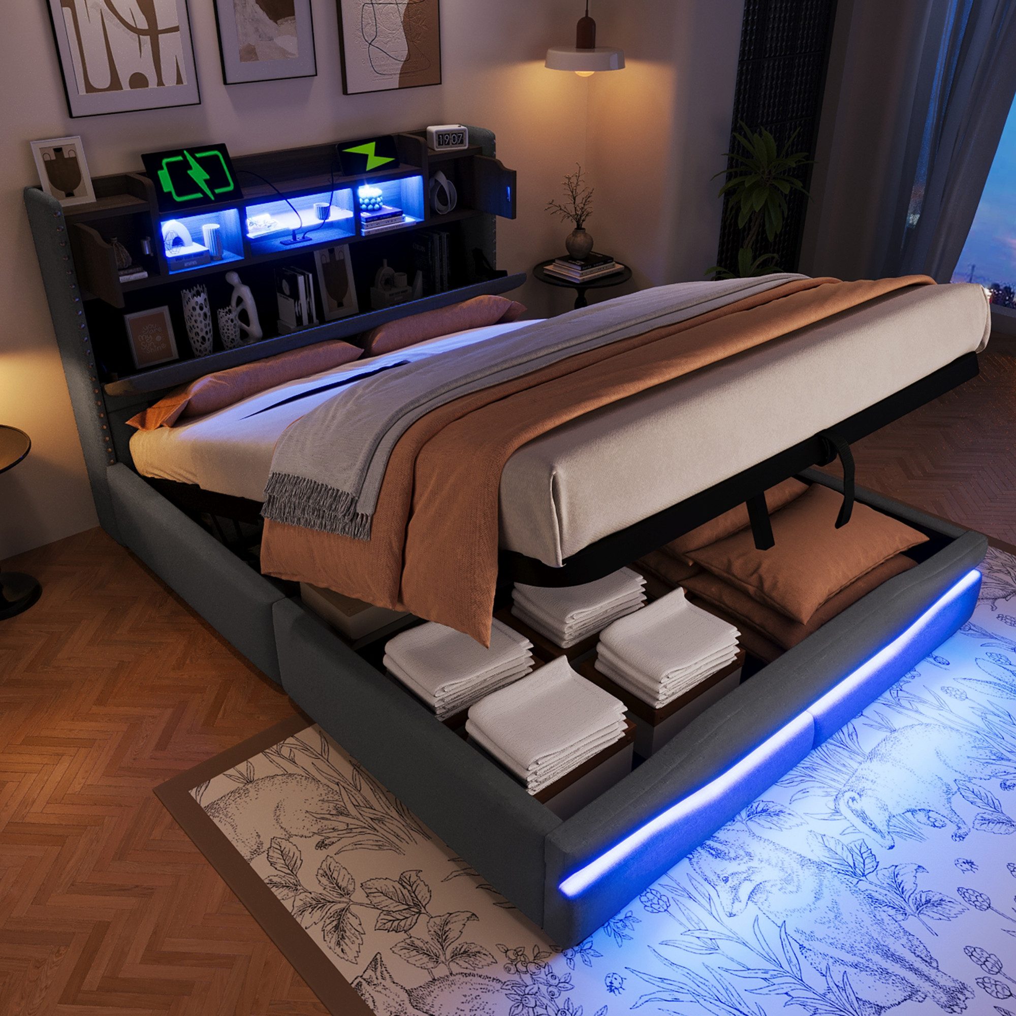 TavilaEcon Boxspringbett Polsterbett mit LED-Licht & Ladestation & Integrie günstig online kaufen