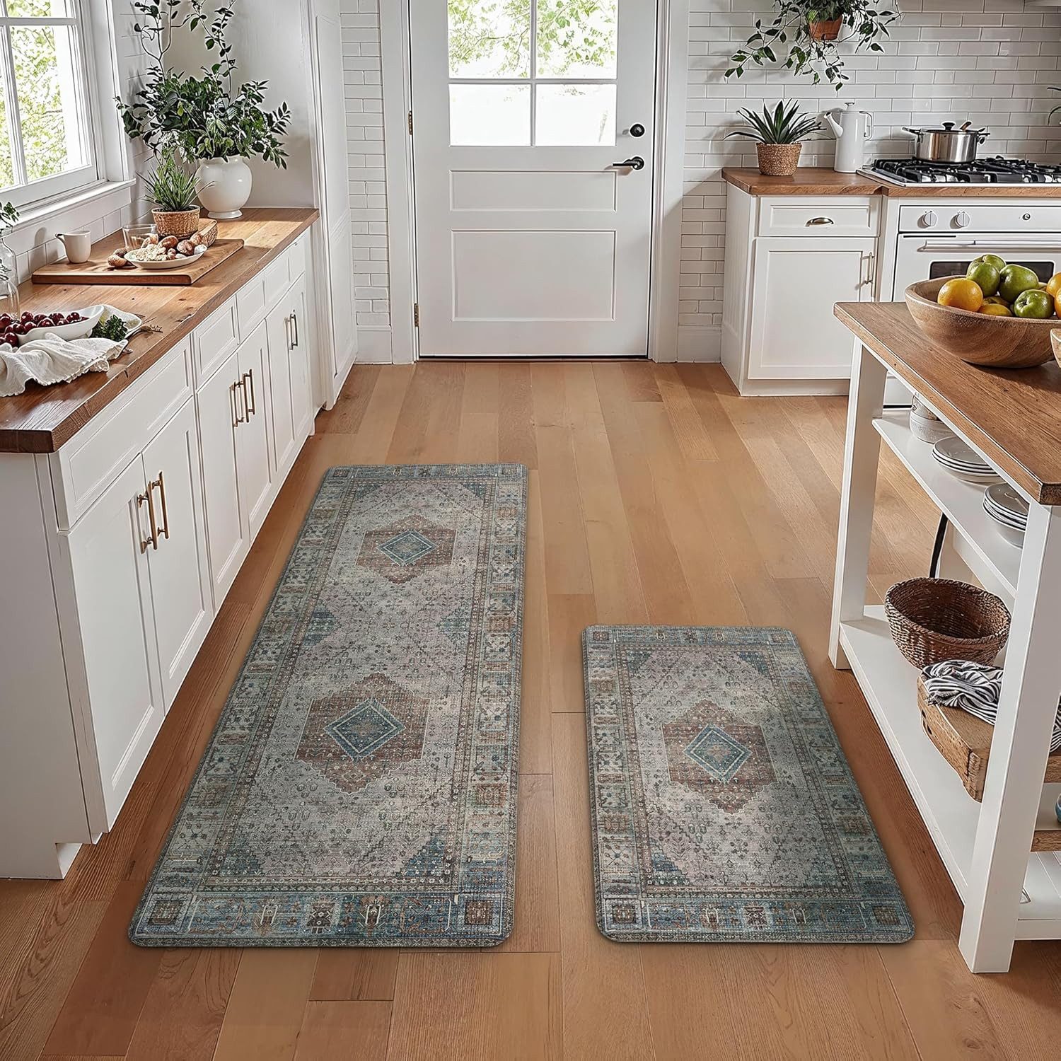 GENIMO Teppich 2er Set PVC NO-Pile Küchenteppich, Ermüdungsmindernde Küchenläufer, rechteckig, 43x119cm&43x76cm, orange