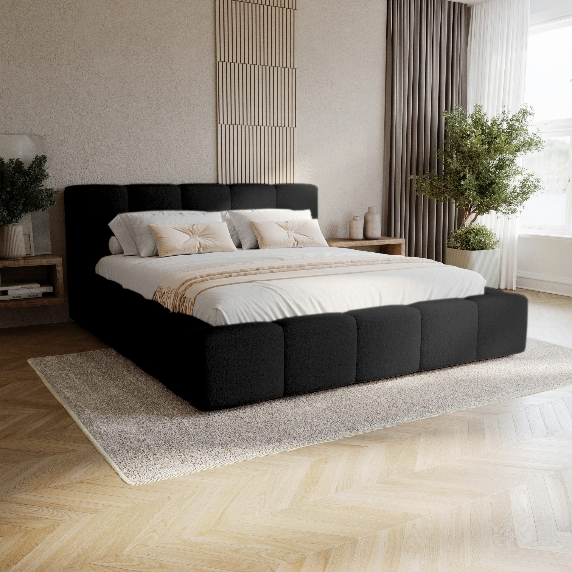 yourhouse24 Polsterbett Bett in Velo Plüsch – Inkl. Bettkasten & Metall-Lattenrost, Luxus Wolkenbett mit Bettkasten & Lattenrost