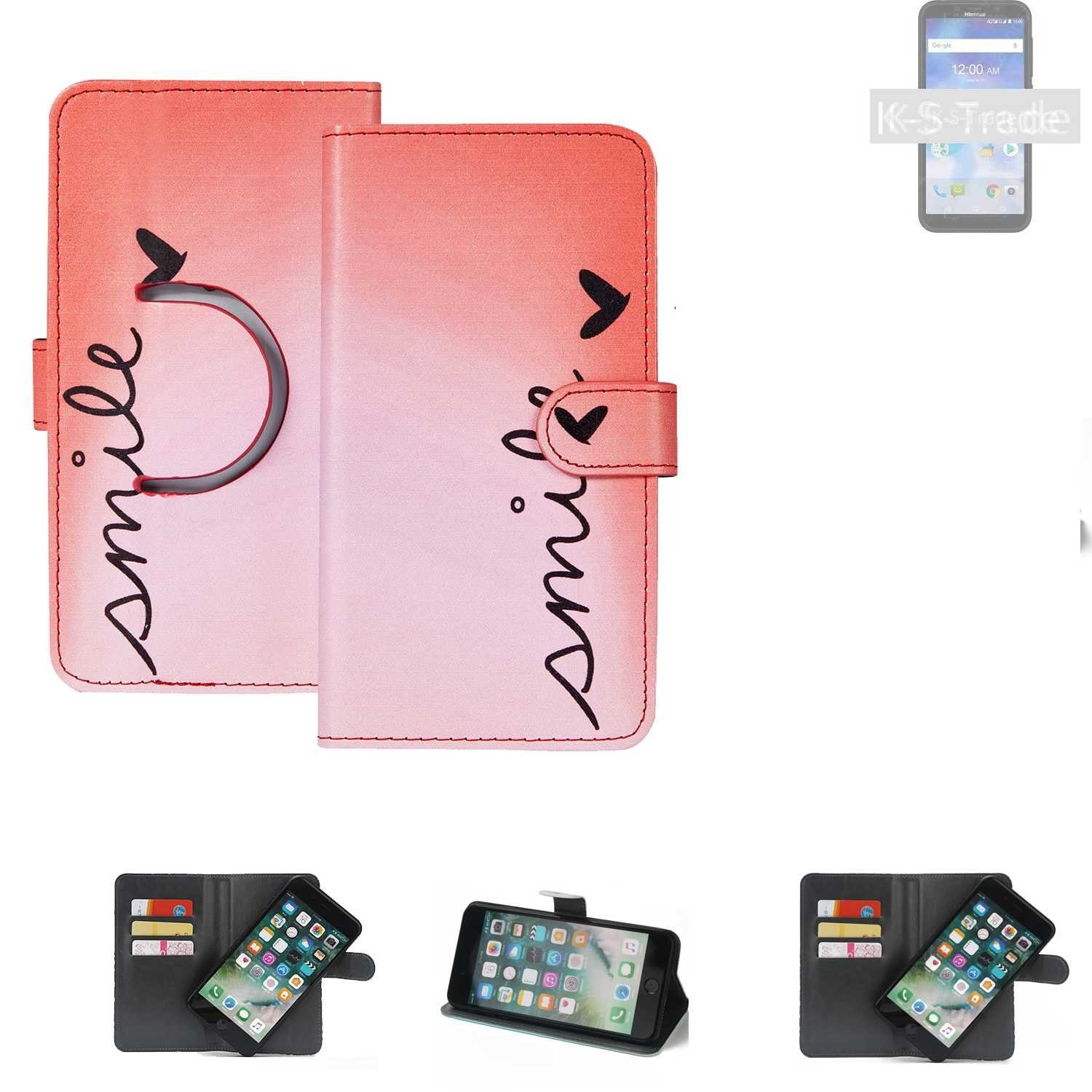 K-S-Trade Handyhülle für Sony Xperia 10, Schutzhülle Handyhülle Hülle cover bookstyle Etui ''smile'' rot