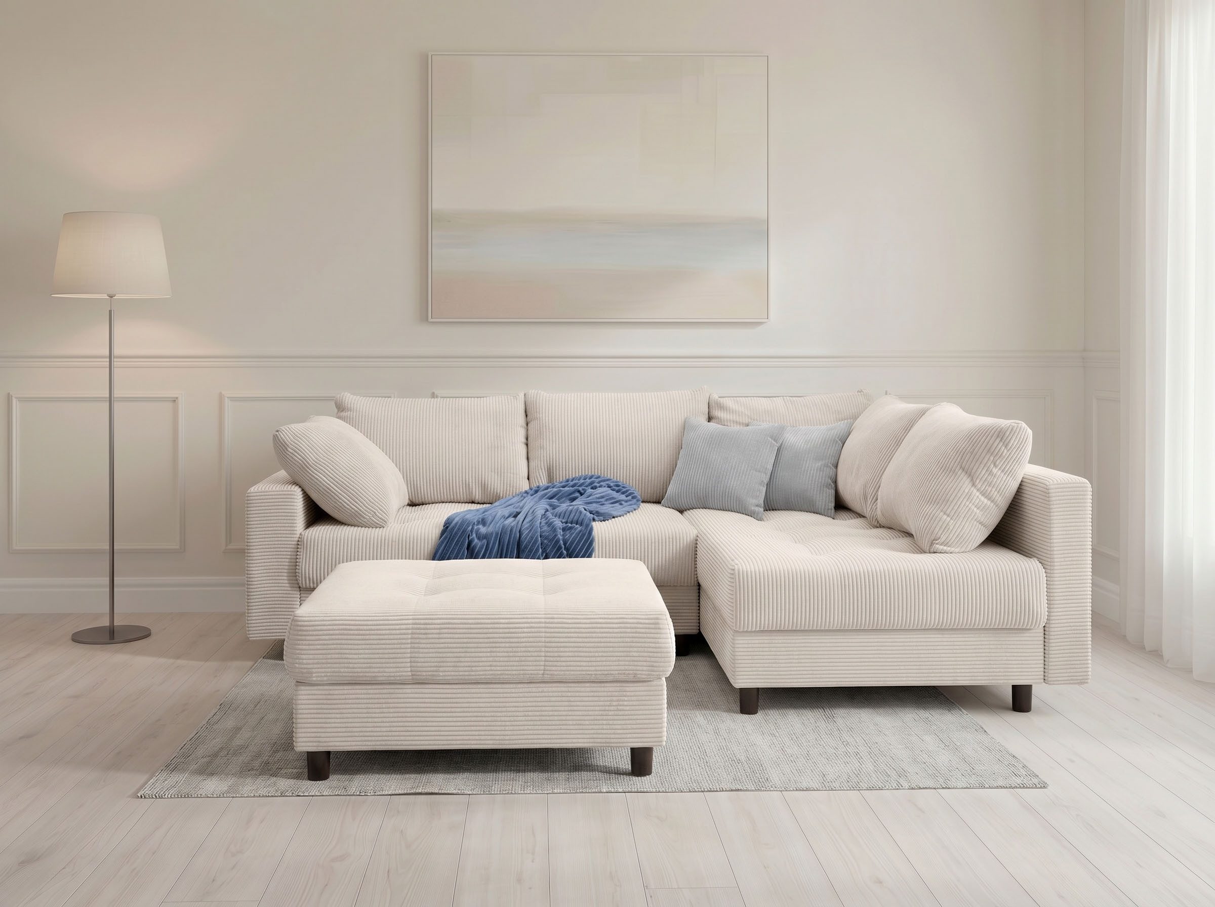 OTTO home Ecksofa Antonia L-Form, B: 298 cm, auch in Cord und weiteren Bezügen, Ecksofa, Rückenkissen, ottomane beidseitig montierbar, Bonnelfederkern