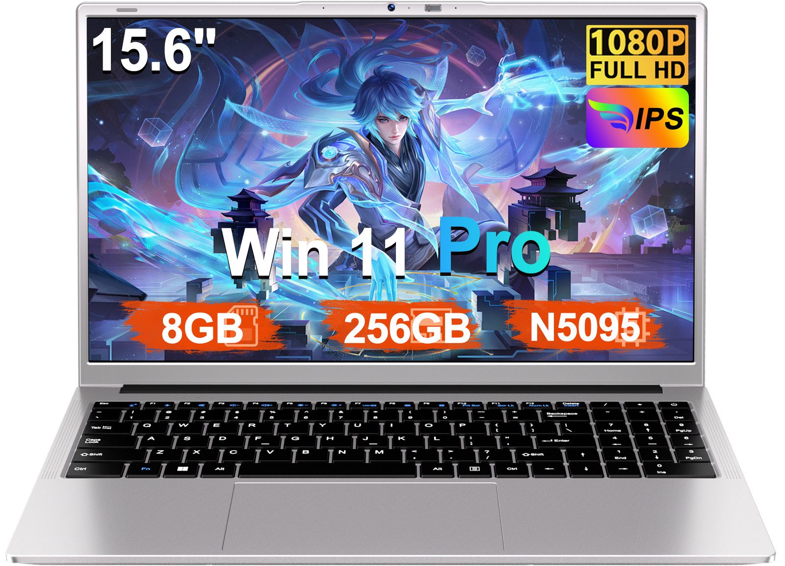 bvate RK60 Laptop 15.6 Zoll 8GB RAM 256GB SSD 1920x1080 Notebook (Celeron N5095, Celeron N5095, 8 GB, 256 GB SSD, 180° Drehung/Low Blue Light-Zertifizierung/Deutsche Tastaturaufkleber)
