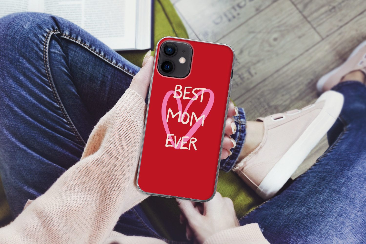 MuchoWow Handyhülle für Apple iPhone 12 Mini Mutter - Zitat - Herz - Rot, Smartphone-Bumper, Print, Handy Schutzhülle Dünn