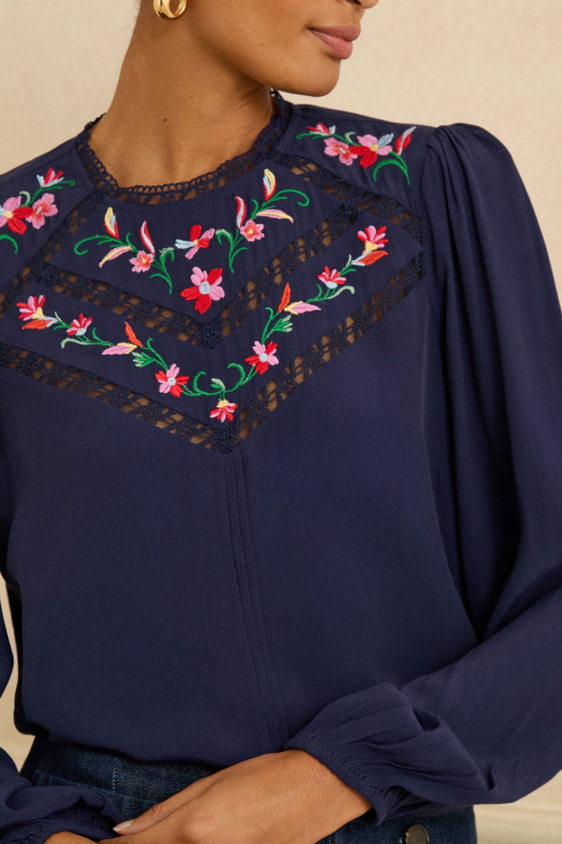 Love & Roses Langarmbluse Love & Roses Langarm-Bluse mit Stickerei, Regular (1-tlg)