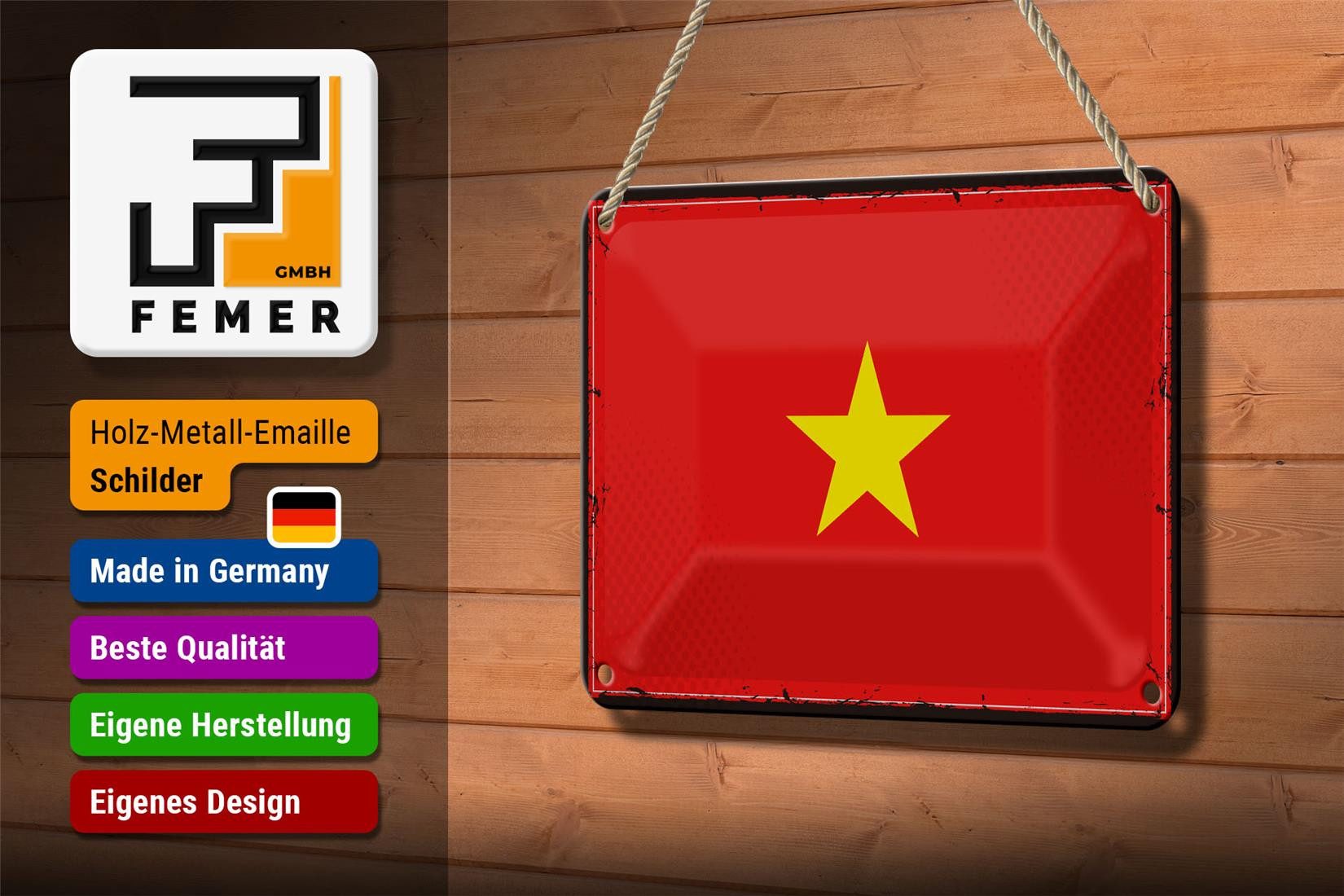 Femer GmbH Metallschild Flagge Vietnams 18x12cm Retro Flag of Vietnam, (1 St), gewölbte Oberfläche, abgerundete Ecken, umgeschlagene Kanten