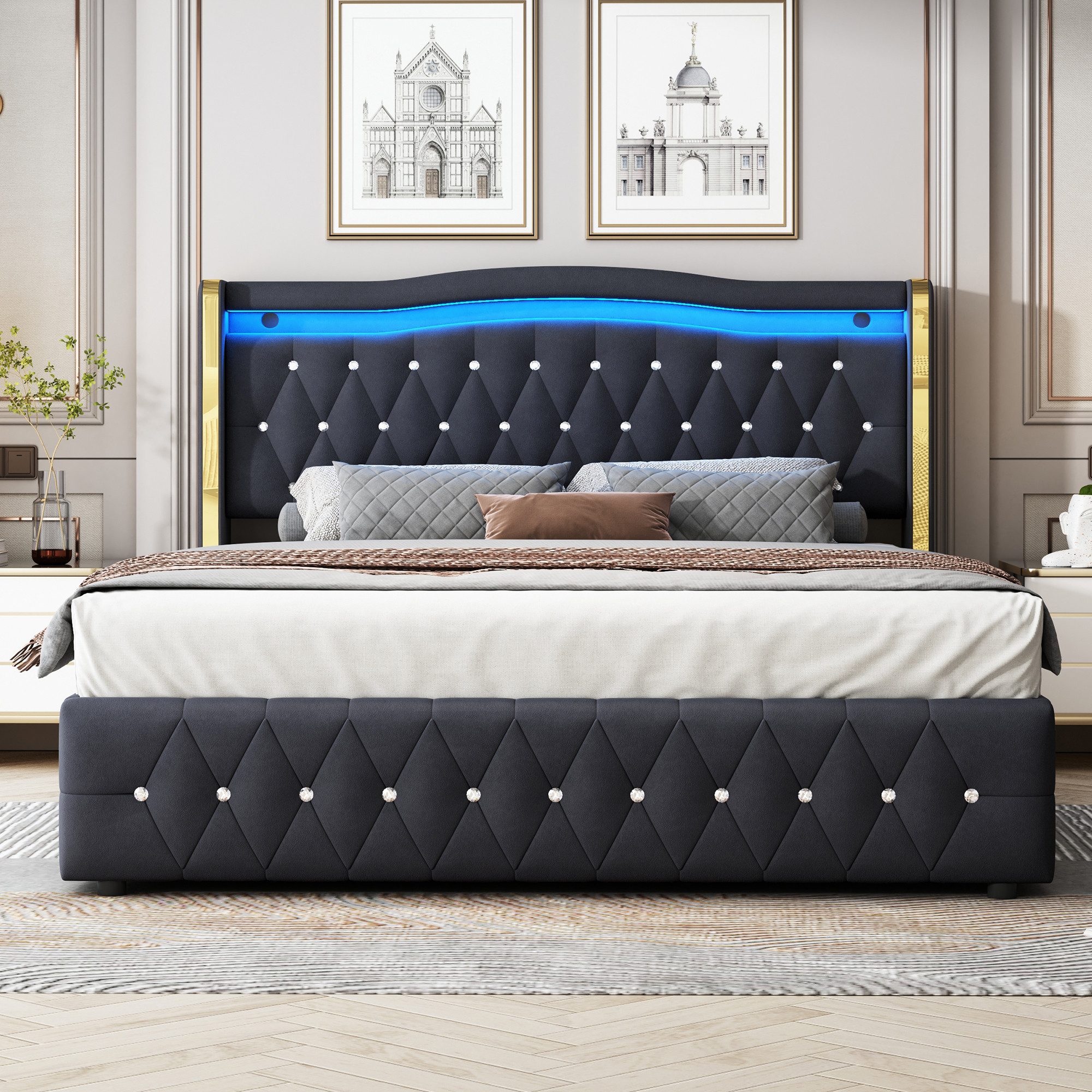 REDOM Polsterbett Doppelbett,Mit Hydraulik zur Lagerung,Polsterbett günstig online kaufen