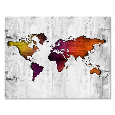 wandmotiv24 Leinwandbild Weltkarte, Querformat, Landkarte bunt, Holz & Beton, Weltkarten (1 St), Wandbild, Wanddeko, Leinwandbilder in versch. Größen