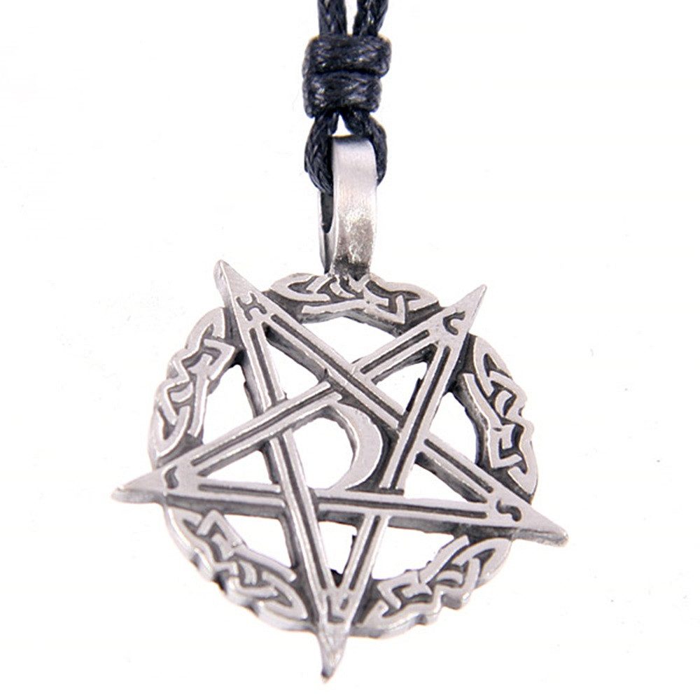 Puckator Kettenanhänger Pentagramm aus Zinn auf keltischem Kreis, Verstellbare, gewachste Baumwollkordel (Länge zwischen 36 & 60 cm)