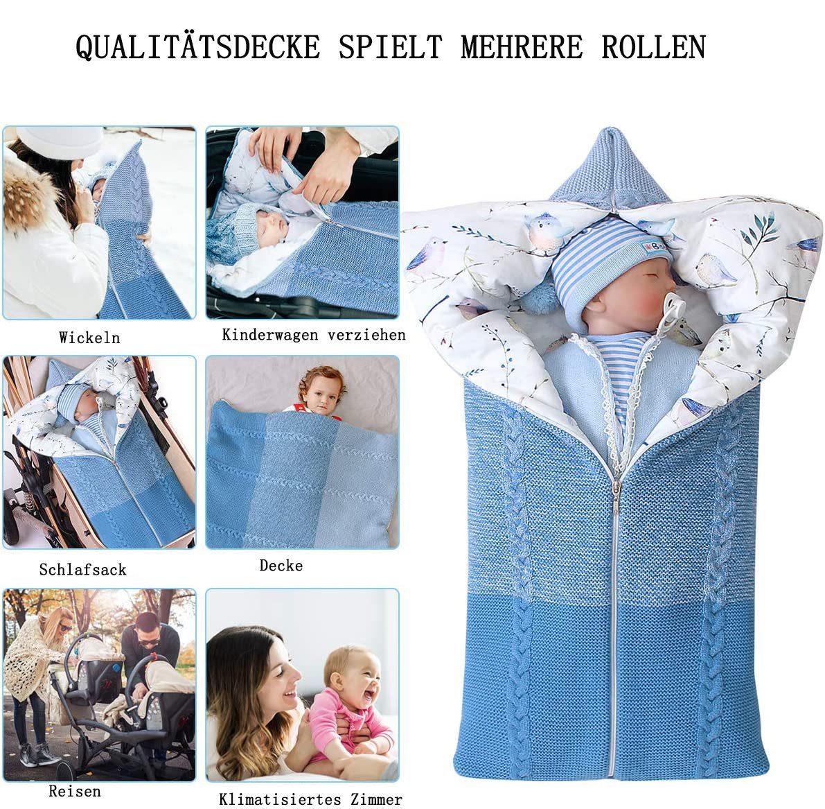 Wickeldecke GelldG Babydecke Schlafsack, blau Neugeborenen warme Kinderwagen Winter Decke,