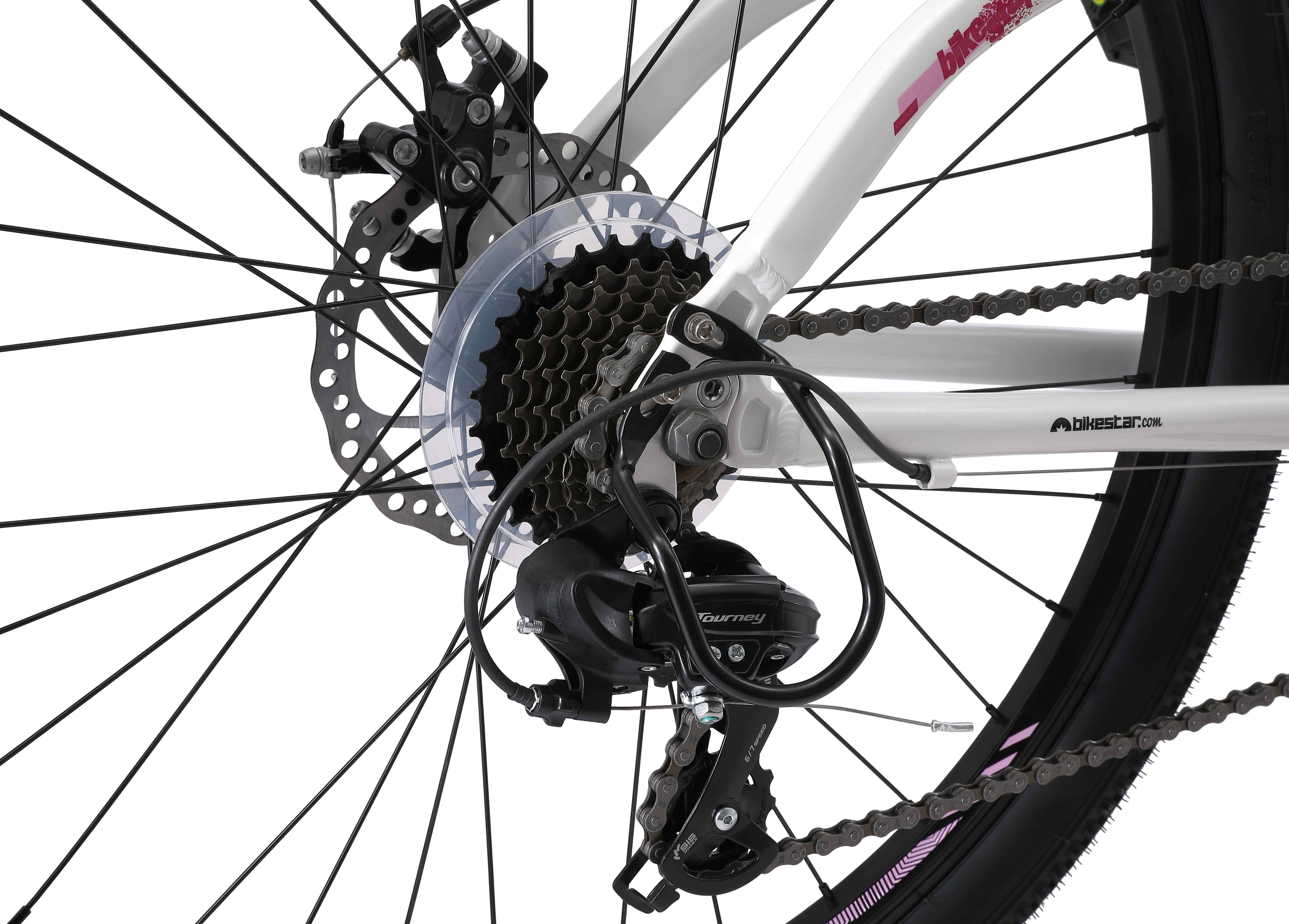 Bikestar Mountainbike 26 Zoll, ab 155 cm, Aluminium, Damen, Herren, 21 Gang Shimano Tourney RD-TY300 Schaltwerk, Kettenschaltung, Scheibenbremse, Rahmen 40.6 cm – Bild 3 von 5