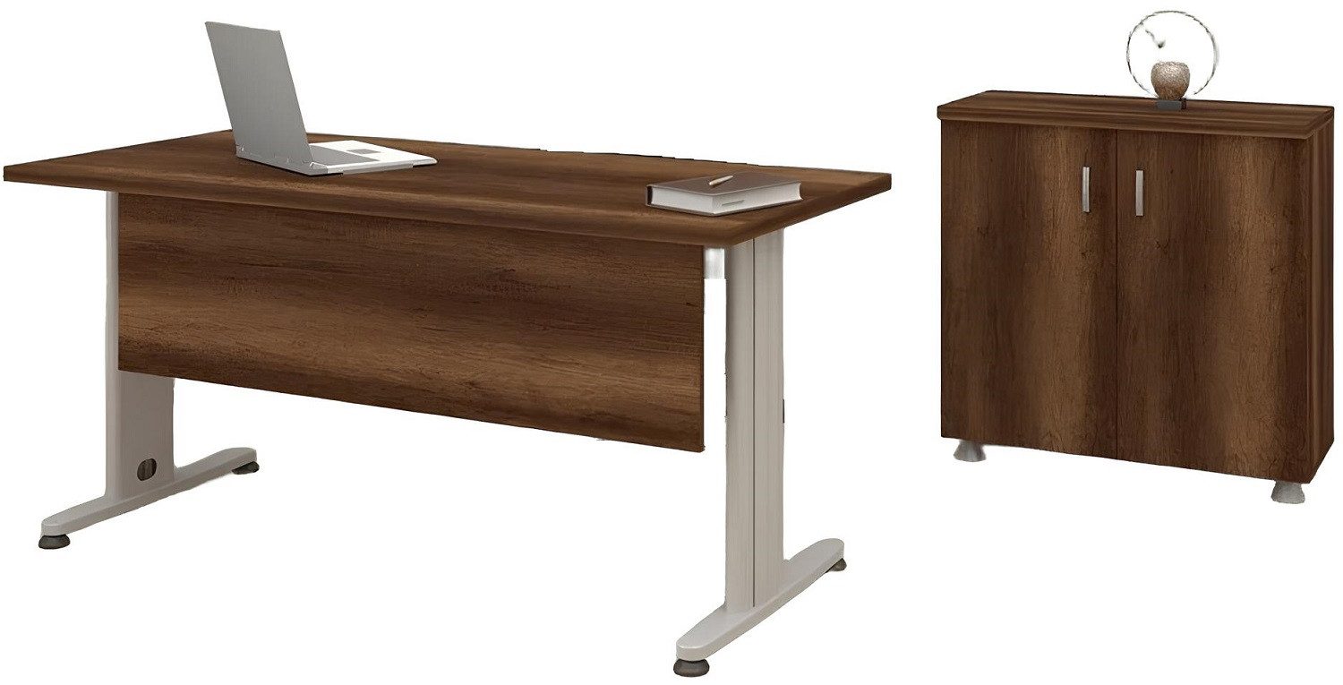 Xlmoebel Büromöbel-Set Büroeinrichtungs-Set mit Arbeitstisch und Schrank in Holzoptik, (2-tlg., Schreibtisch, Schrank), Hergestellt in Europa