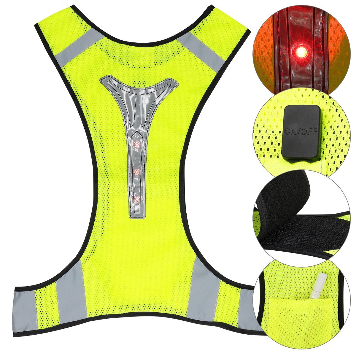 kwmobile Katzenauge LED-Weste mit Reflektor Streifen - ohne Batterien - Weste mit 3 LED, (1 St)