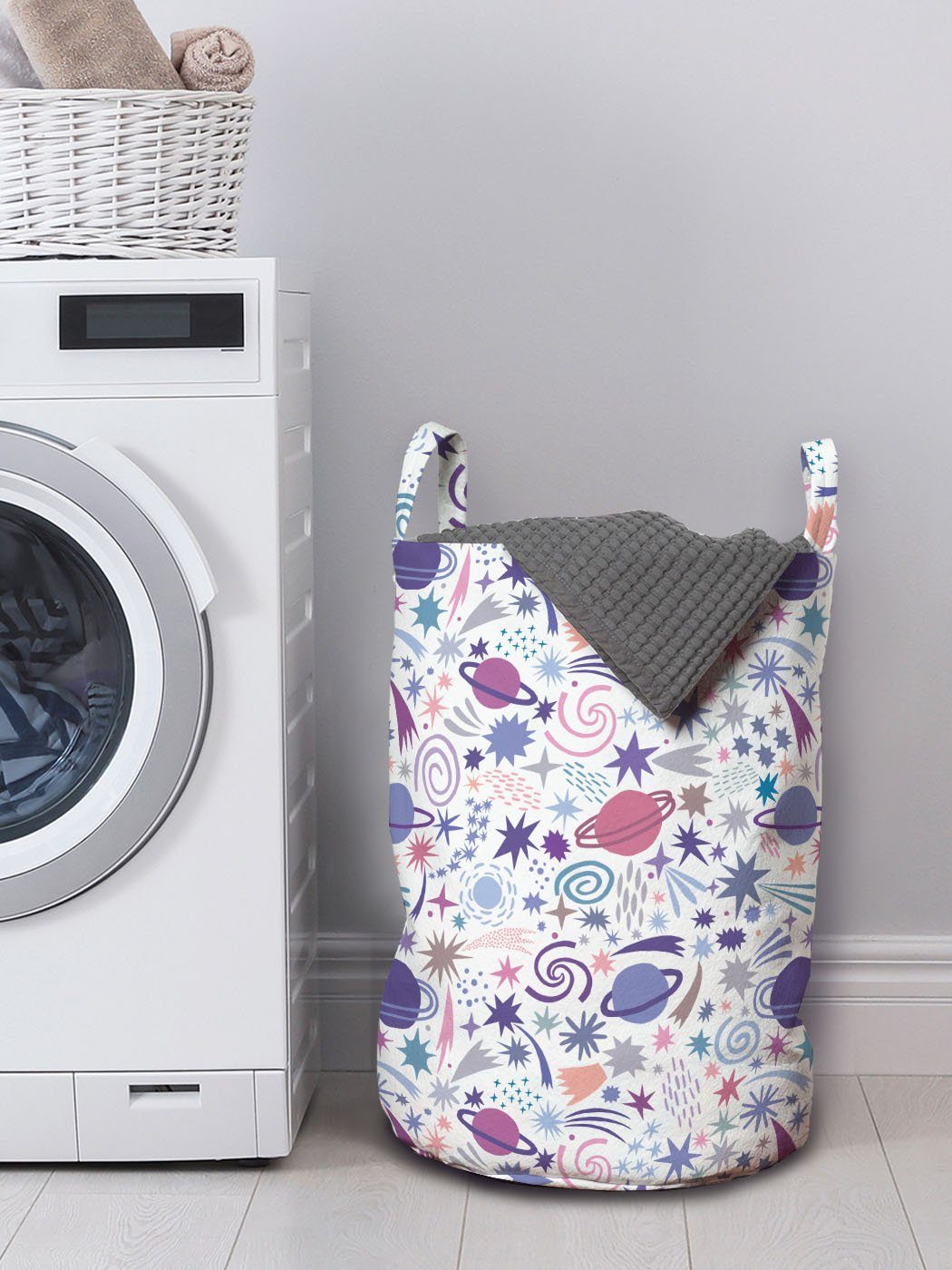 Wäschesäckchen Waschsalons, mit Abakuhaus Weltraum Wäschekorb Artikel Kordelzugverschluss für Planets Griffen Himmel