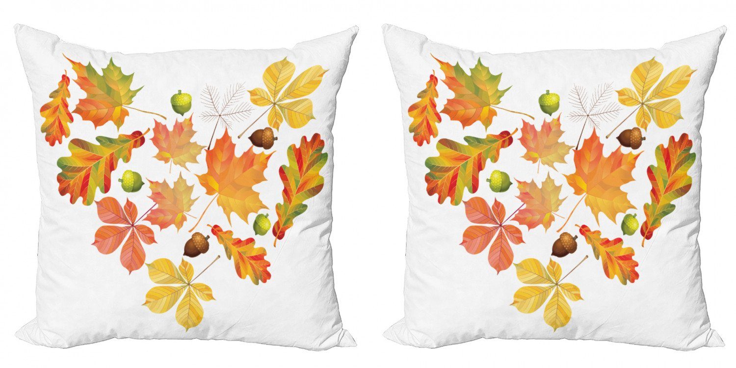 Kissenbezüge Modern Accent Doppelseitiger Digitaldruck, Abakuhaus (2 Stück), Natürliche Farbe Blätter Eicheln Herz