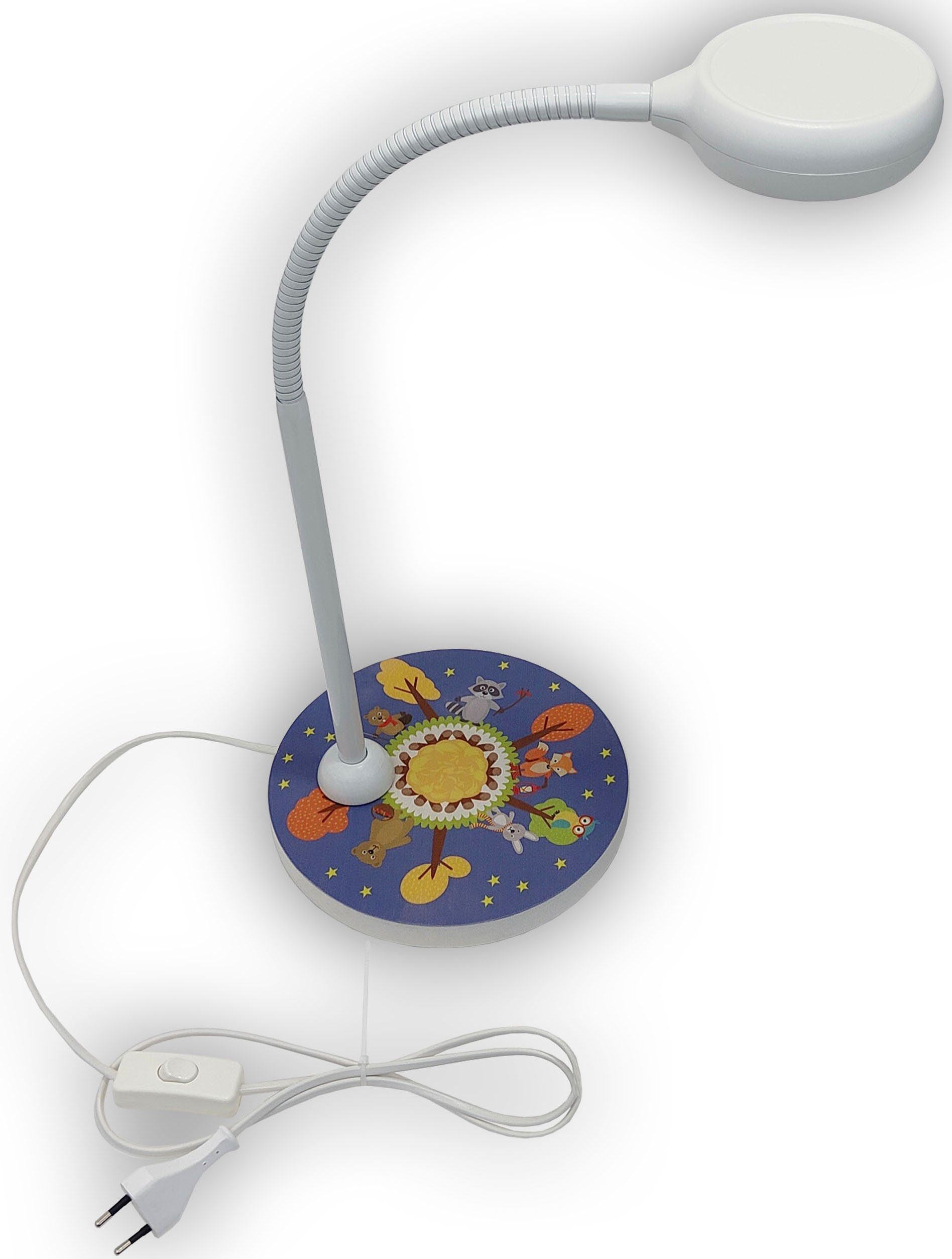 niermann Tischleuchte Waldtiere, Kinderlampe, Kinderzimmer, Flexiebler Holzsockel