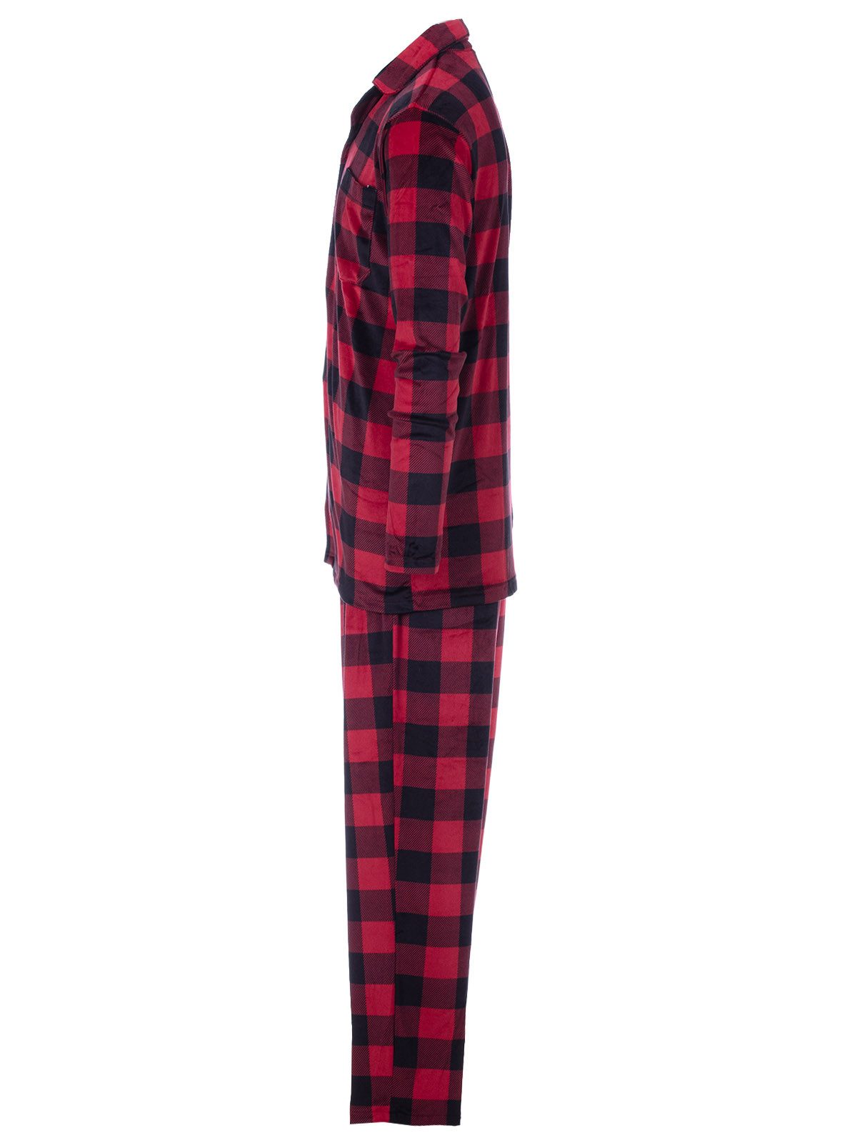 Henry Terre Pyjama Kent Langarm - Velour Karo Design Hemdkragen durchgeknöpft – Bild 4 von 5