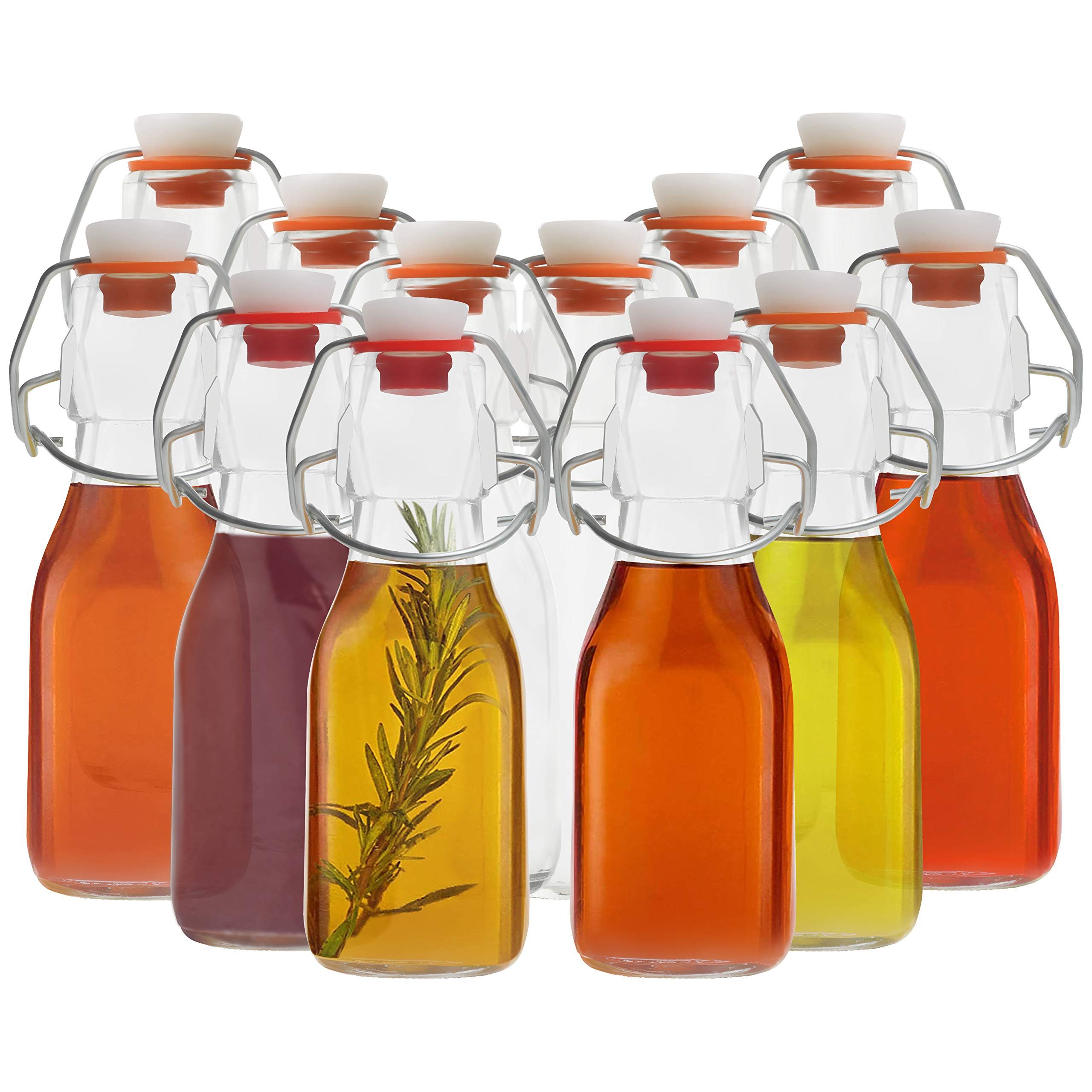 Kurtzy Flachmann 12er Set 100ml Glasflaschen mit Bügelverschluss