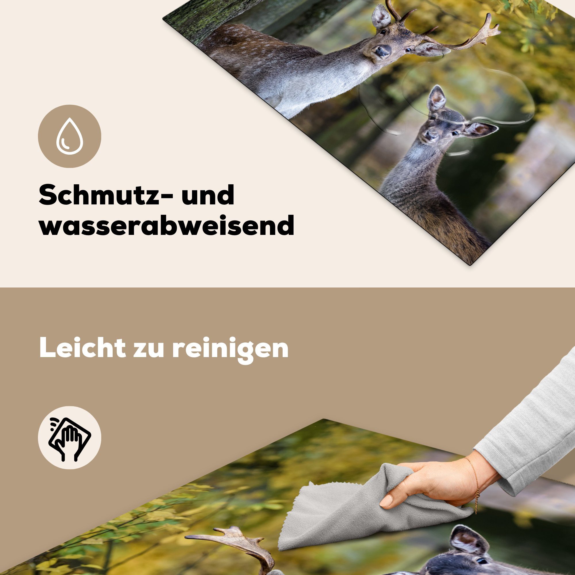 Induktionskochfeld cm, Ceranfeldabdeckung Schutz Tiere - Herdblende-/Abdeckplatte - für Vinyl, Baum, (1 küche, 81x52 MuchoWow die tlg), Hirsche