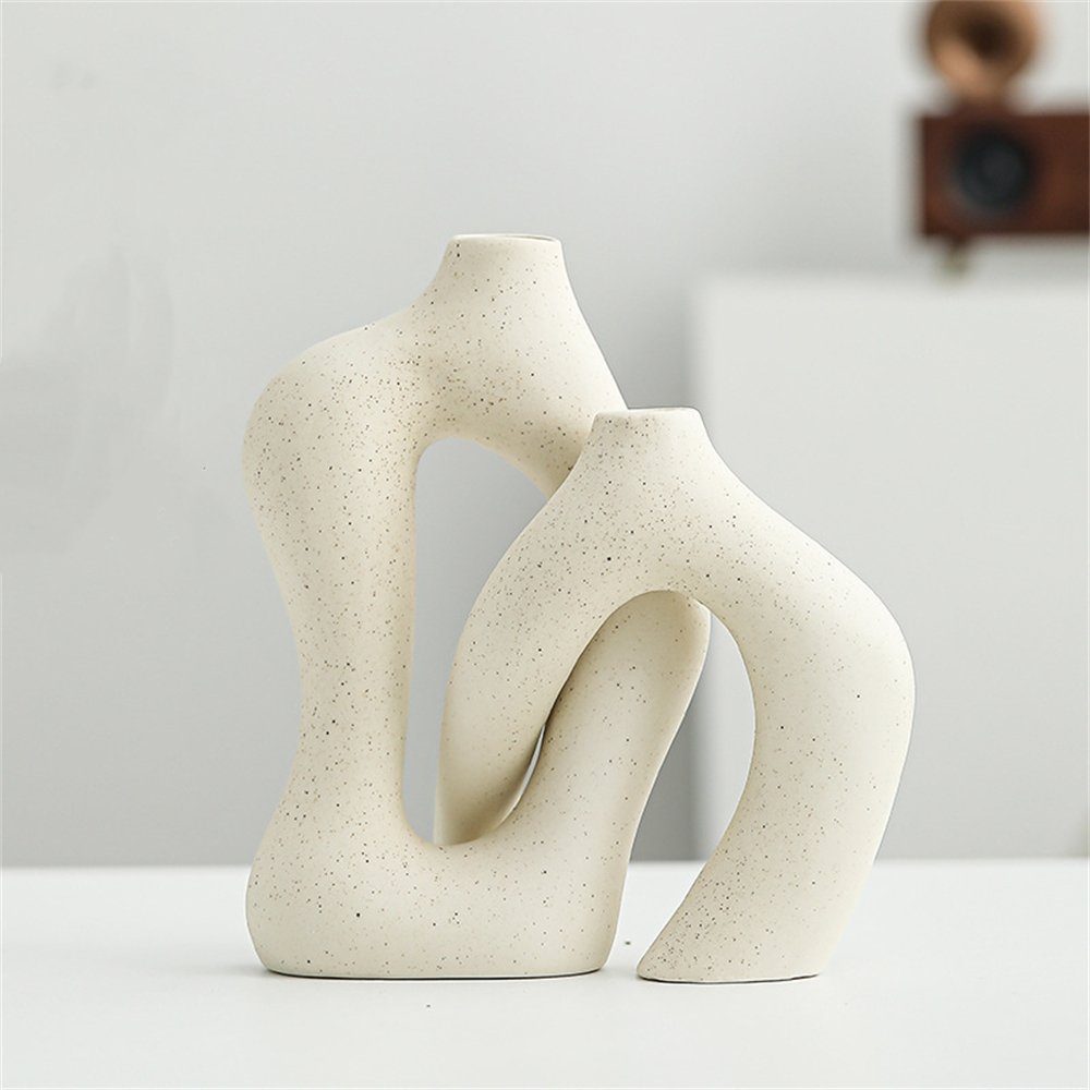 Rouemi Dekovase Keramische Vase, Set einfache Ornament Heimdekoration weiß-B Kunstvase