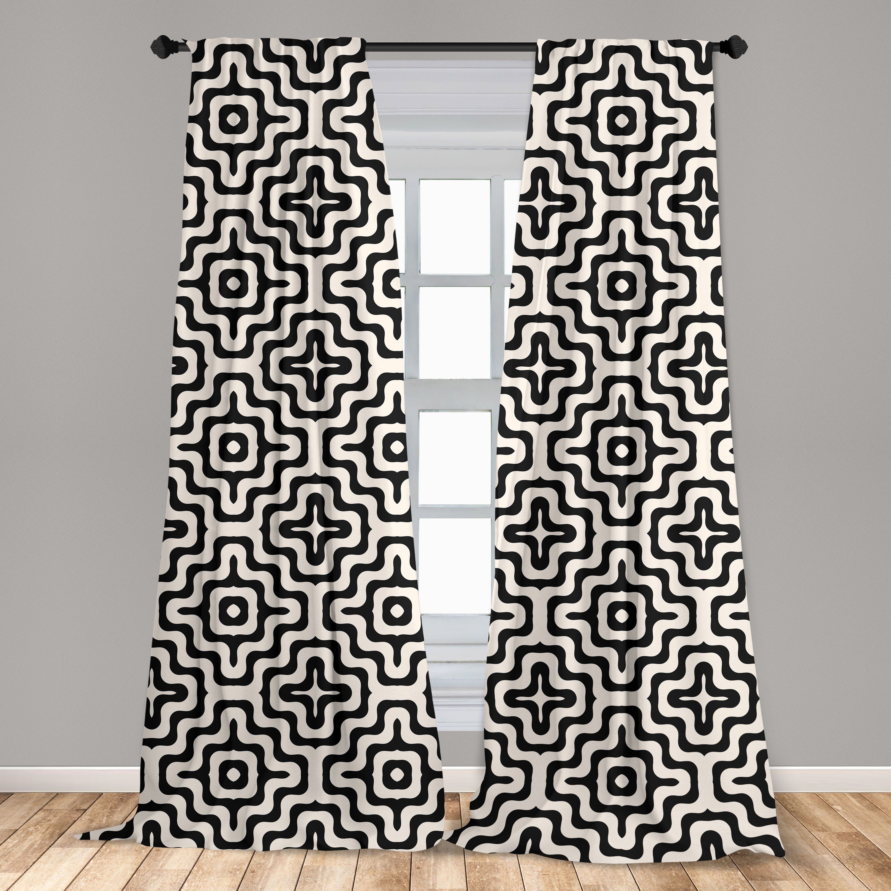 Gardine Vorhang Wohnzimmer Abakuhaus, für Schlafzimmer Wellenförmige Abstrakte Geometric Geometrie Dekor, Microfaser