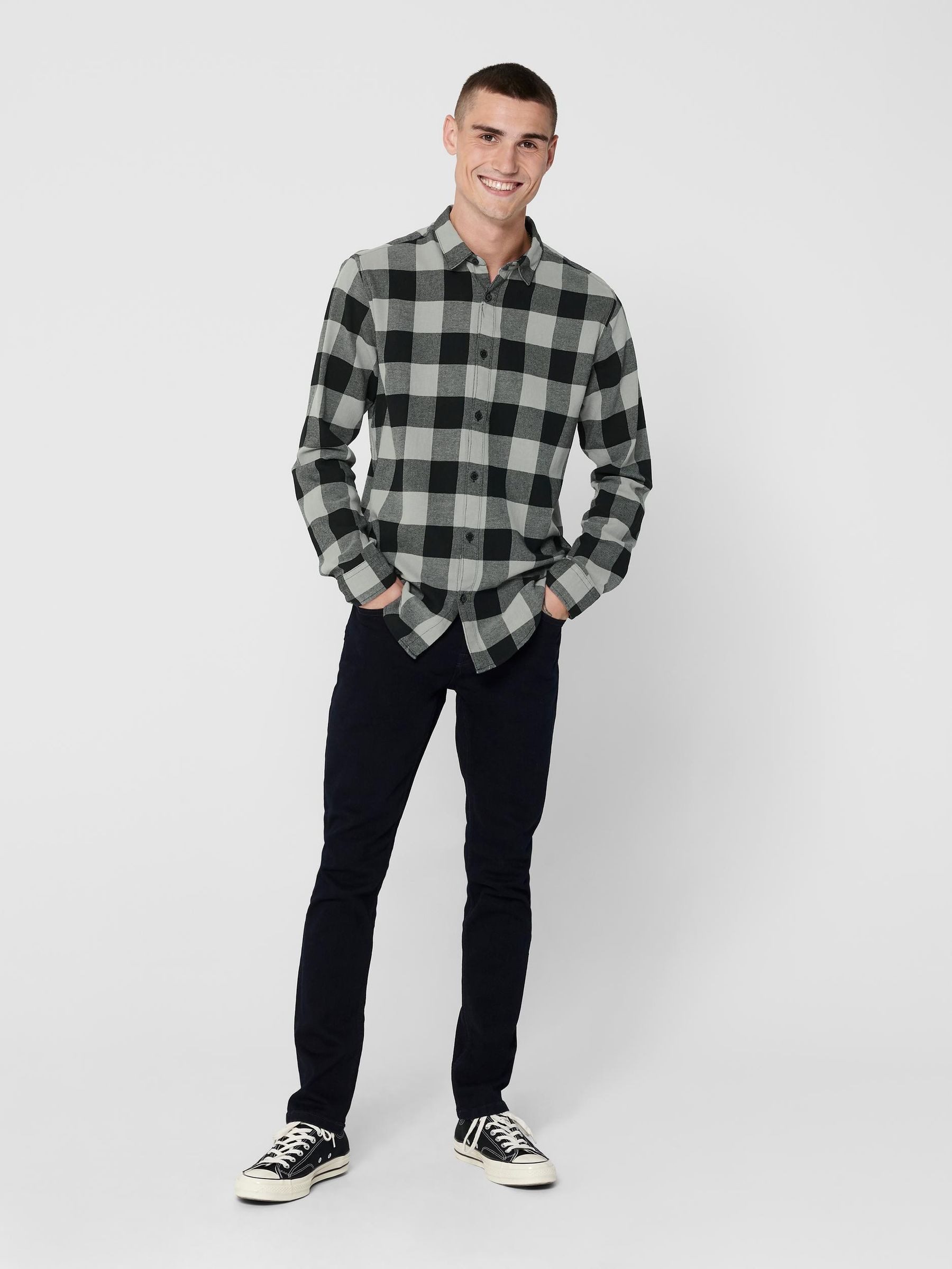 ONLY & SONS Langarmhemd Freizeit Karohemd Holzfäller Kariertes Flanellhemdfür (1-tlg) Baumwolle Slim Fit Kentkragen kariert wärmend Knöpfe
