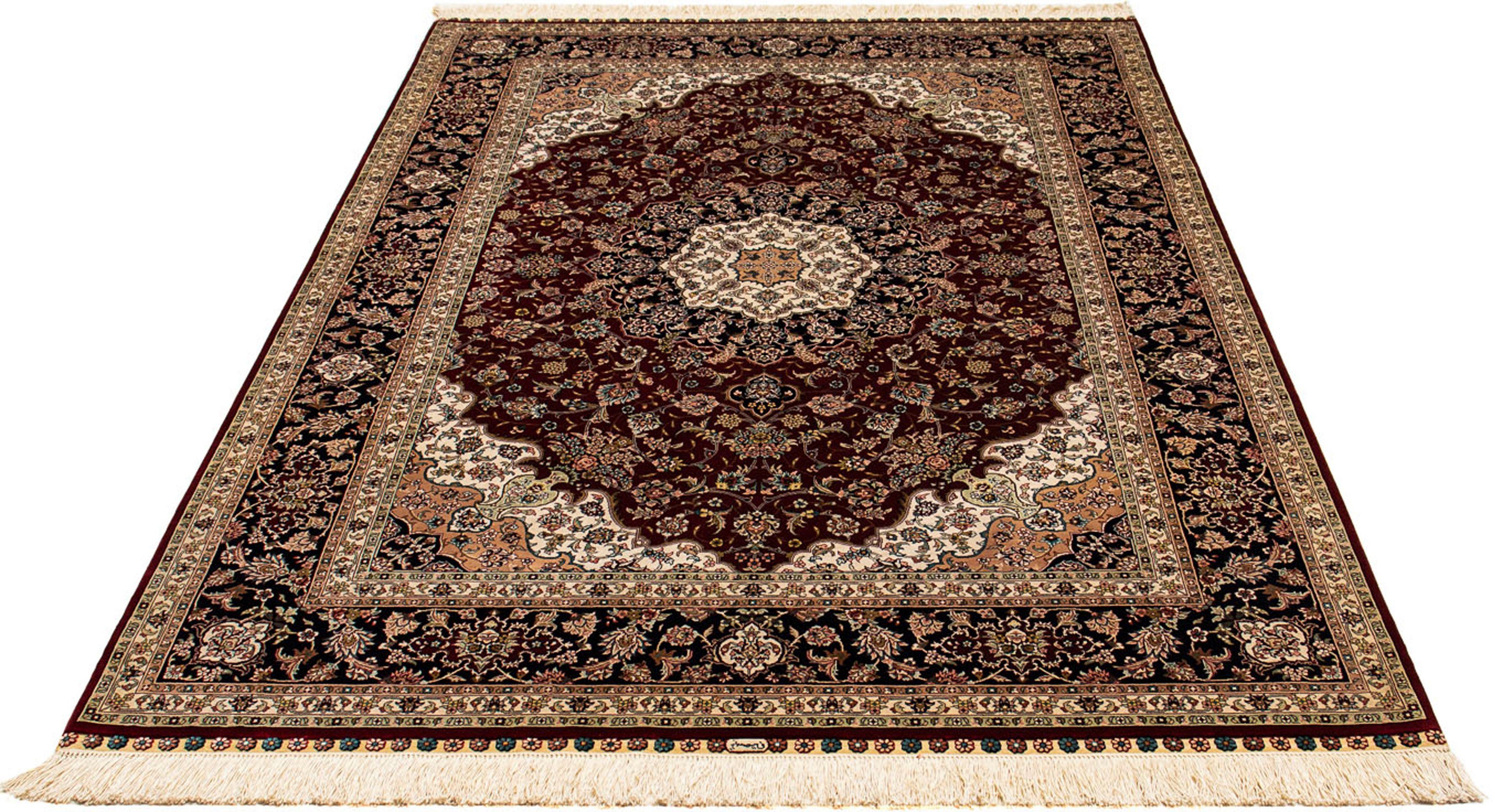 Orientteppich Perser - Ghom - 197 x 133 cm - dunkelrot, morgenland, rechteckig, Höhe: 10 mm, Wohnzimmer, Handgeknüpft, Einzelstück mit Zertifikat