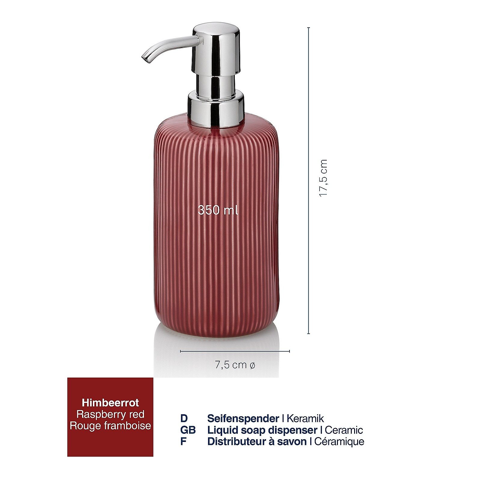 kela Seifenspender Ava, glänzende Keramik, 350 ml, austauschbarer Pumpkopf