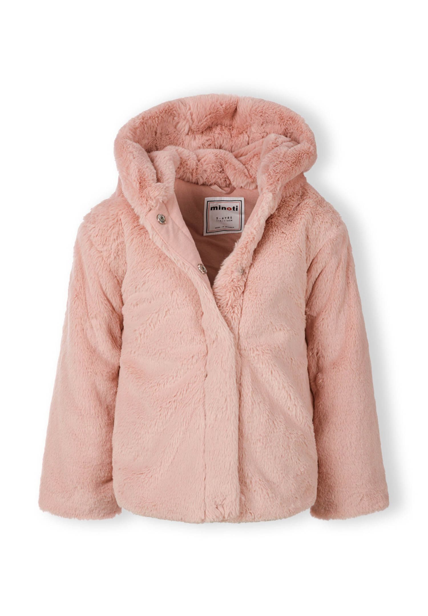 MINOTI Fellimitatjacke Teddy-Übergangsjacke mit Kapuze und verdeckten Druckknöpfen (2y-14y) kuschelig