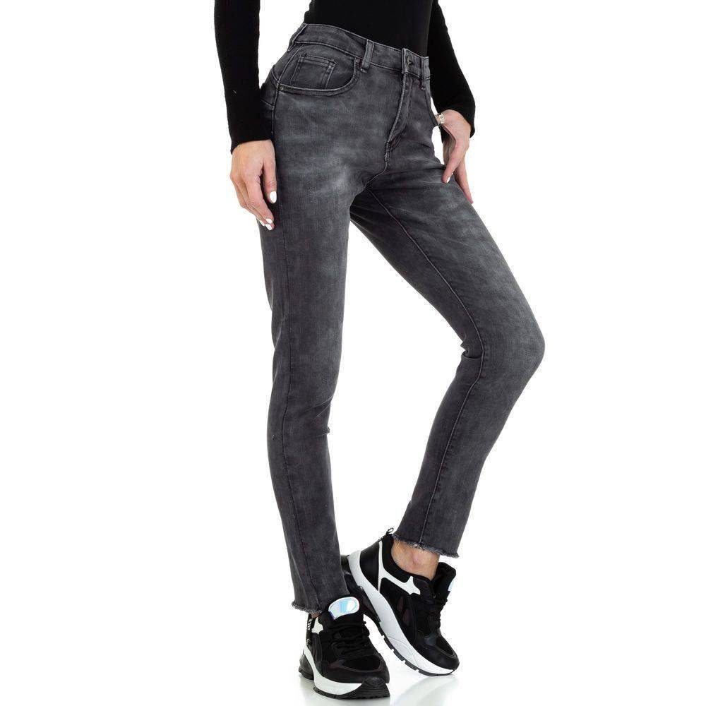 Freizeit Damen High Jeans Grau Ital-Design Stretch Waist in Used-Look High-waist-Jeans