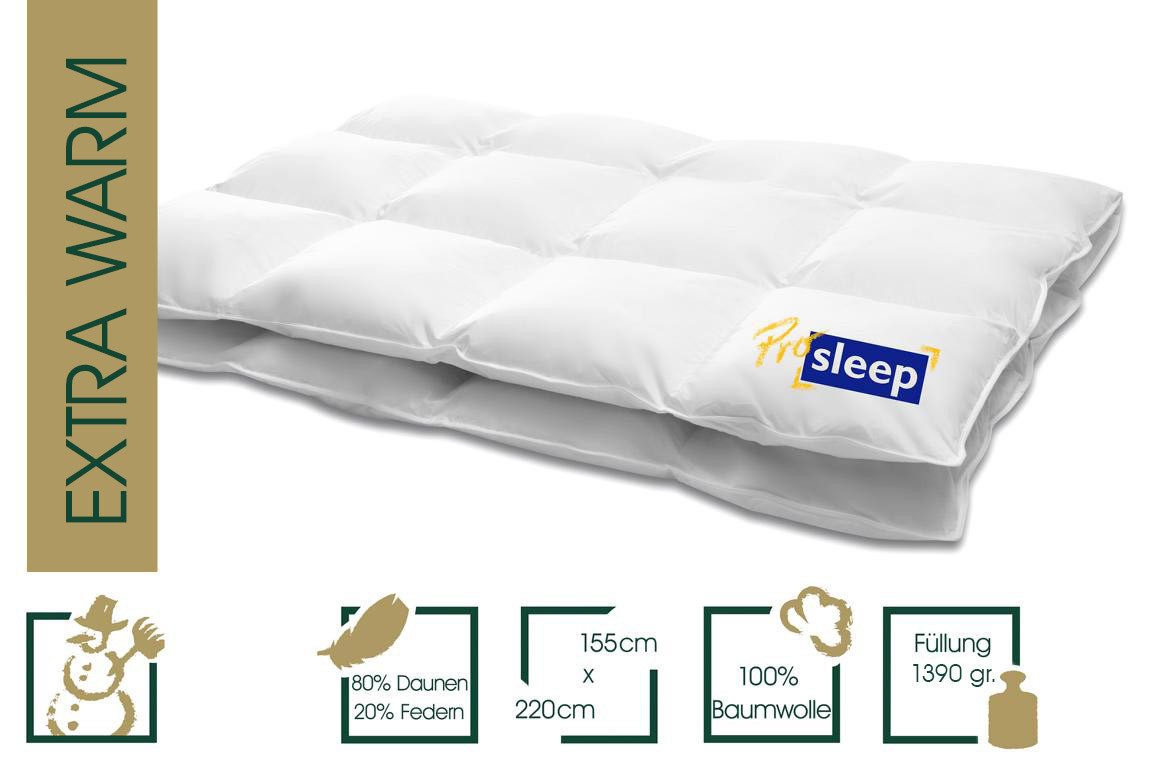 HANSKRUCHEN Daunenbettdecke Hanskruchen Daunendecke Pro Sleep Extra Warm 155 x 220 cm, Bezug: 100% Baumwolle