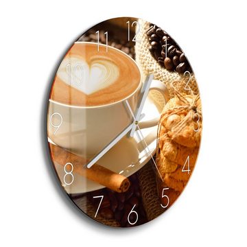 DEQORI Wanduhr 'Milchkaffee und Kekse' (Glas Glasuhr modern Wand Uhr Design Küchenuhr)