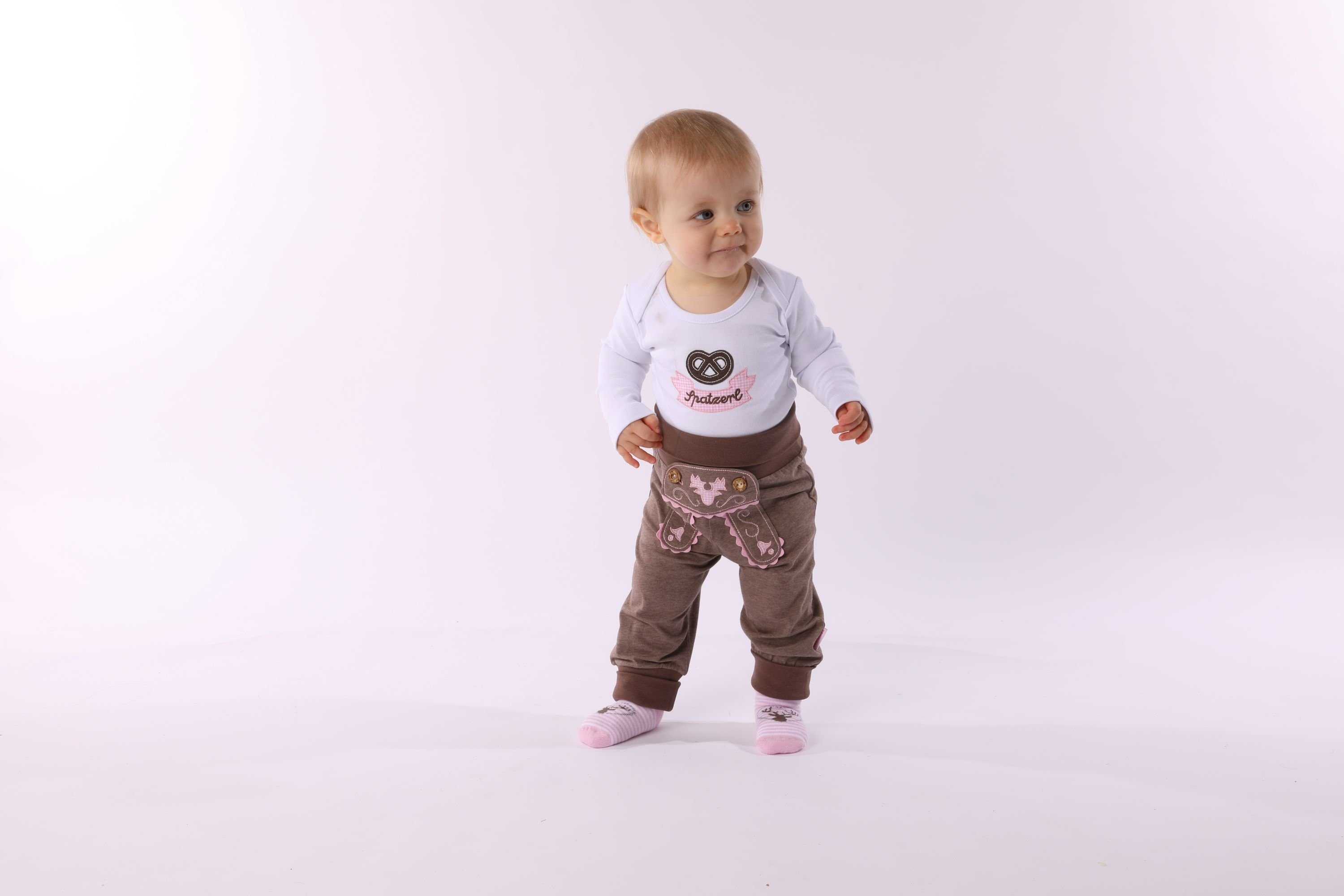 im mit Lederhosenstil mit Hosenbund rosa elastischem P.Eisenherz Babyhose Trachtenhose Stickerei