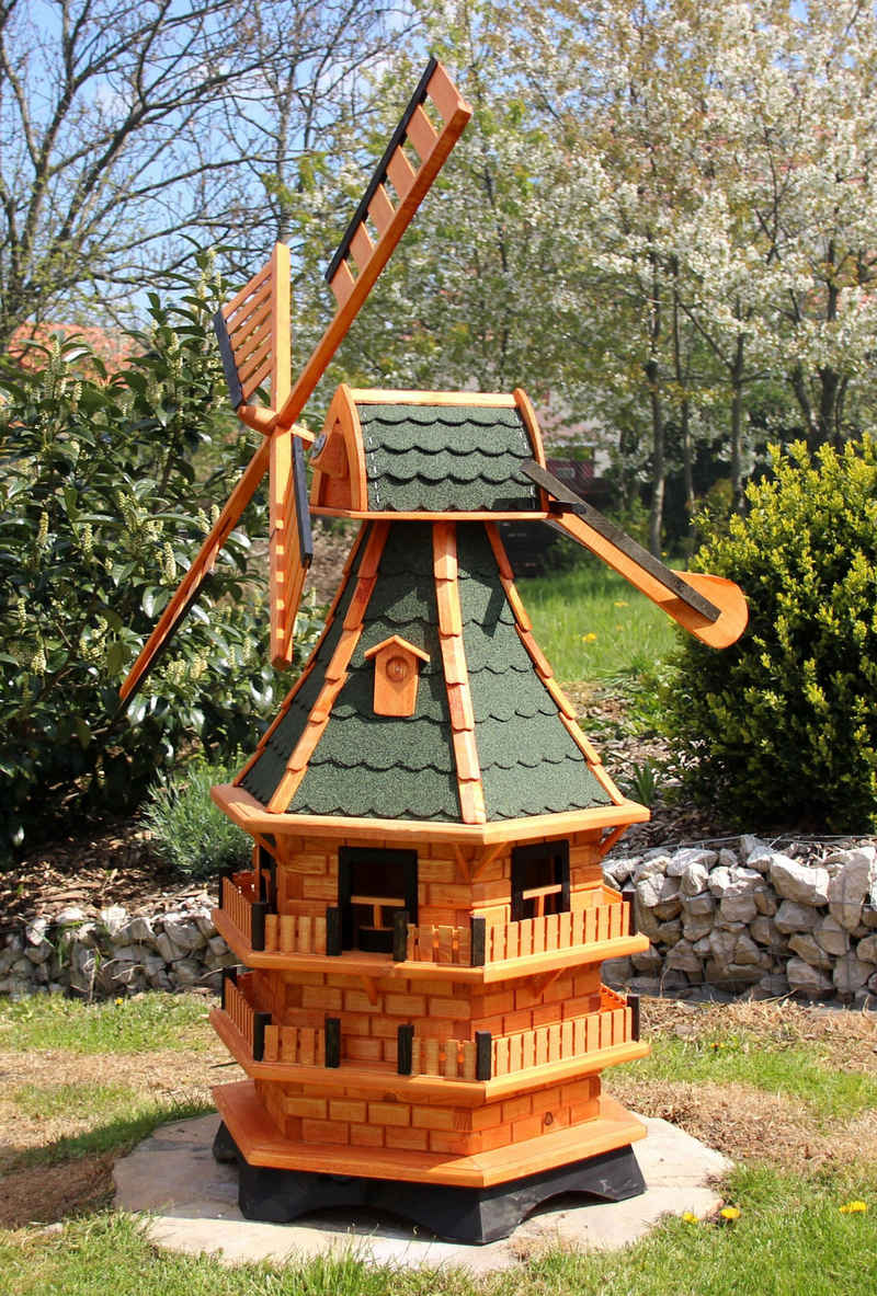 Holzdekoladen Deko-Windrad XXL Windmühle 1,50 m aus Holz mit Solarbeleuchtung Typ 21.1