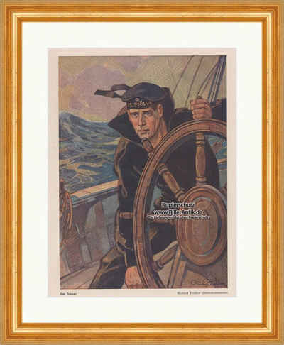 Kunstdruck Am Steuer Richard Fiedler Bootsmannsmaat Schiff Matrose Meer Jugend 14, (1 St)