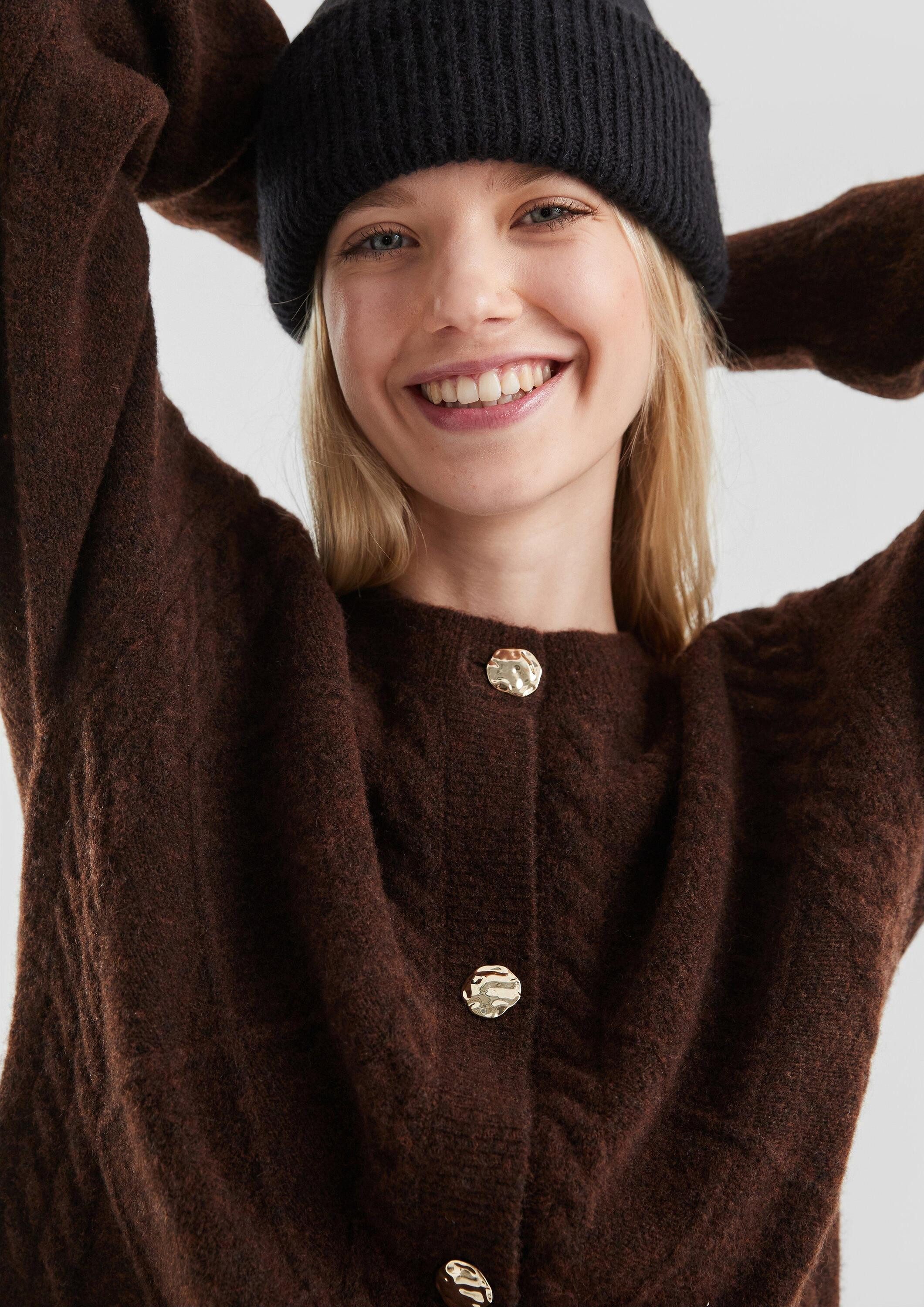 QS Cardigan Strickjacke Strickjacke mit Zopfmuster