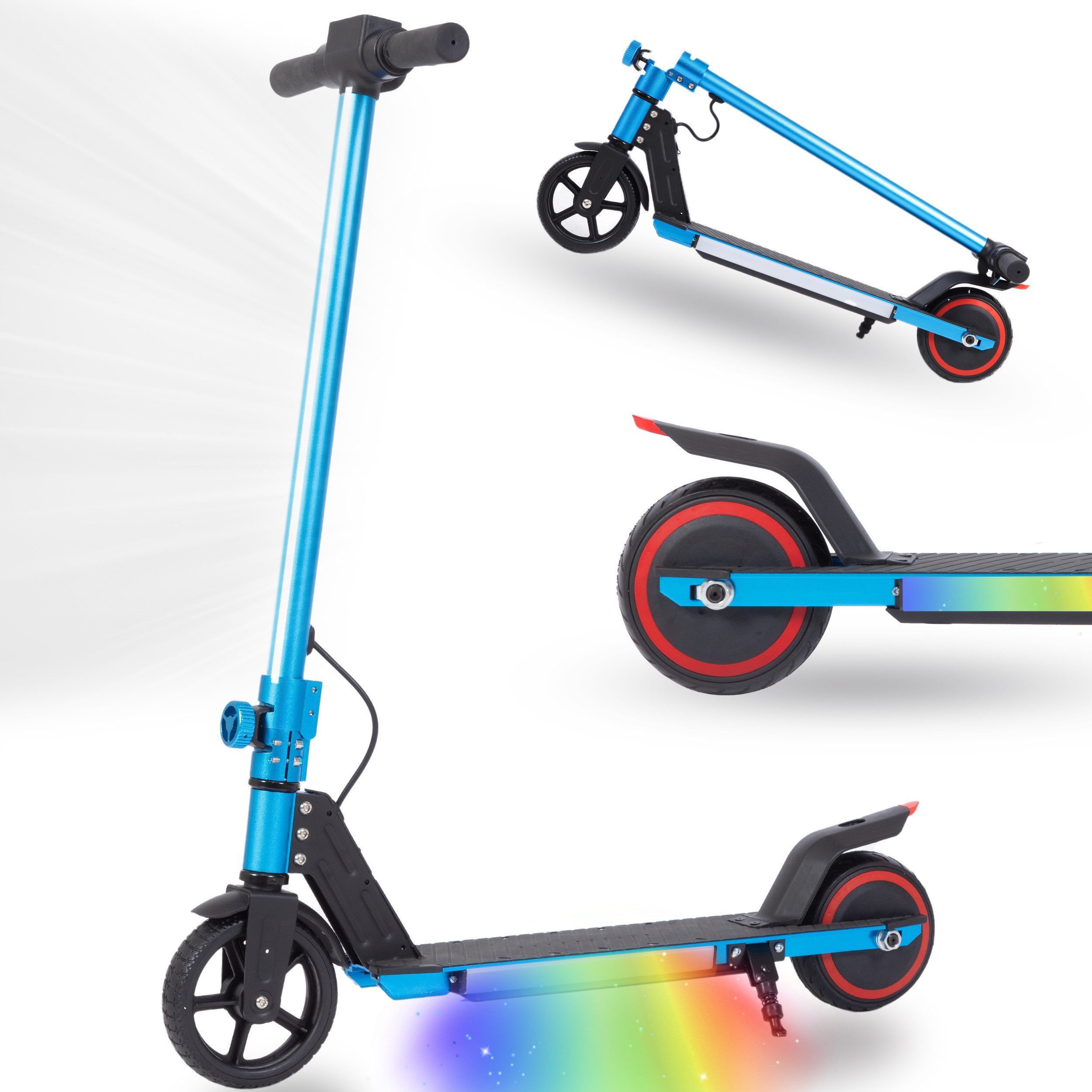 Vankel Elektro-Kinderroller für 6-15 Jahren, 6,5'' E-Roller, max. 5-8km, klappbar, Belastbarkeit 50 kg, 14km/h, faltbarer Cityroller, mit Beleuchtung, EBS+Fußbremse